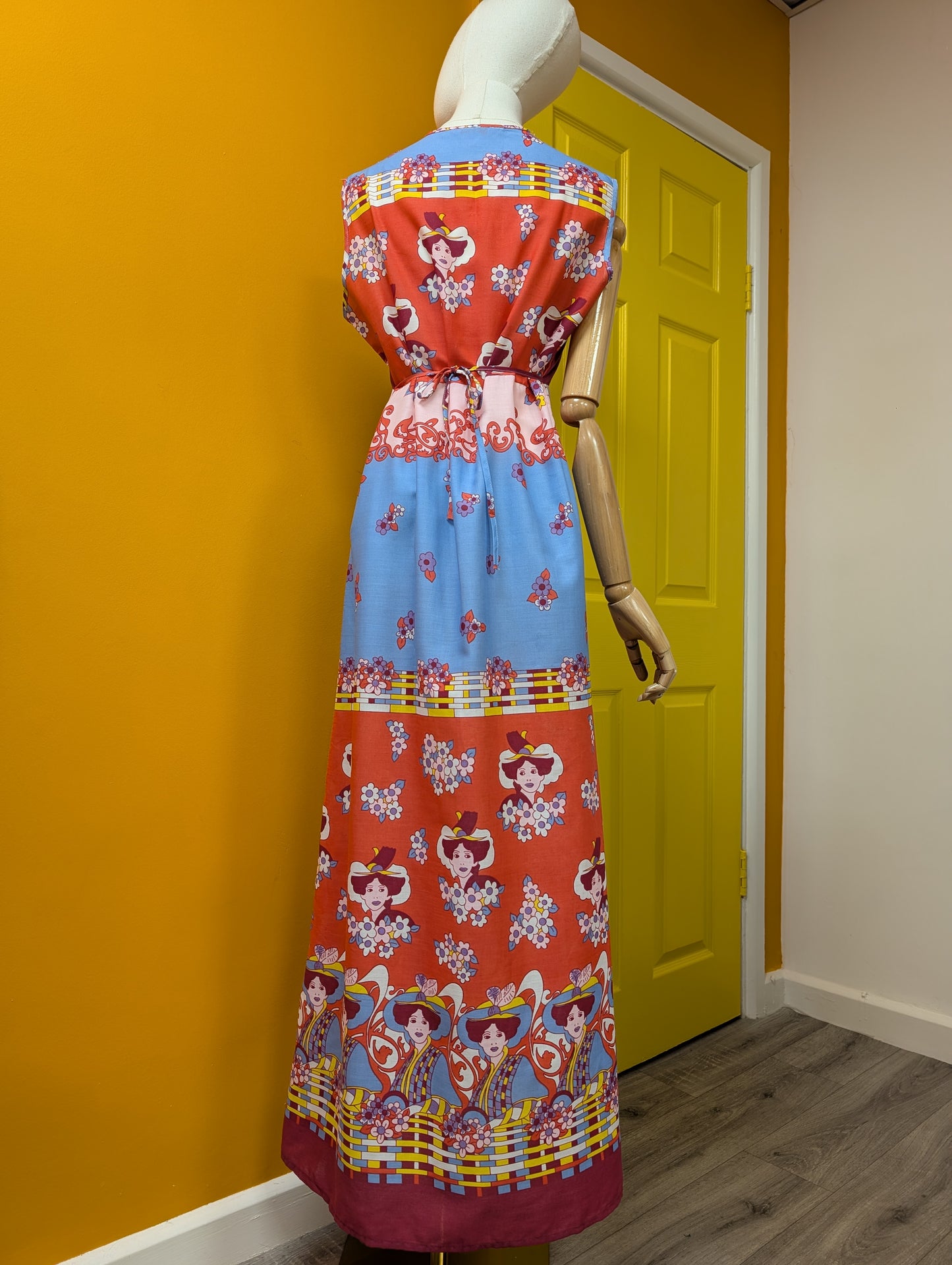 1970s novelty print maxi dress - M