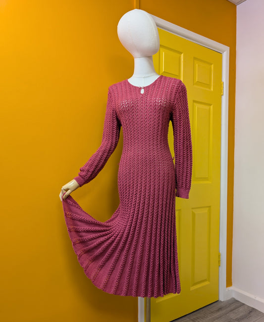 1980s pink knitted dress - S/M