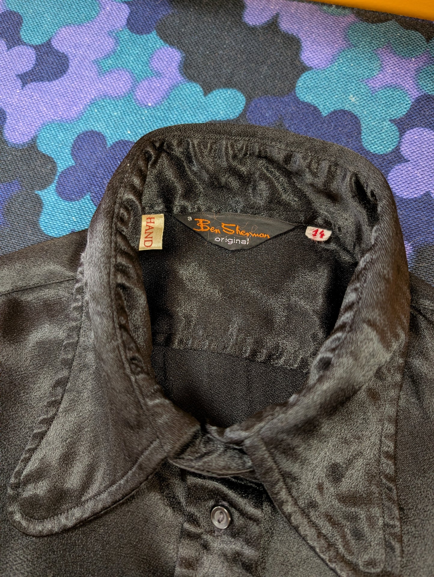 60s/70s Ben Sherman black satin shirt - S