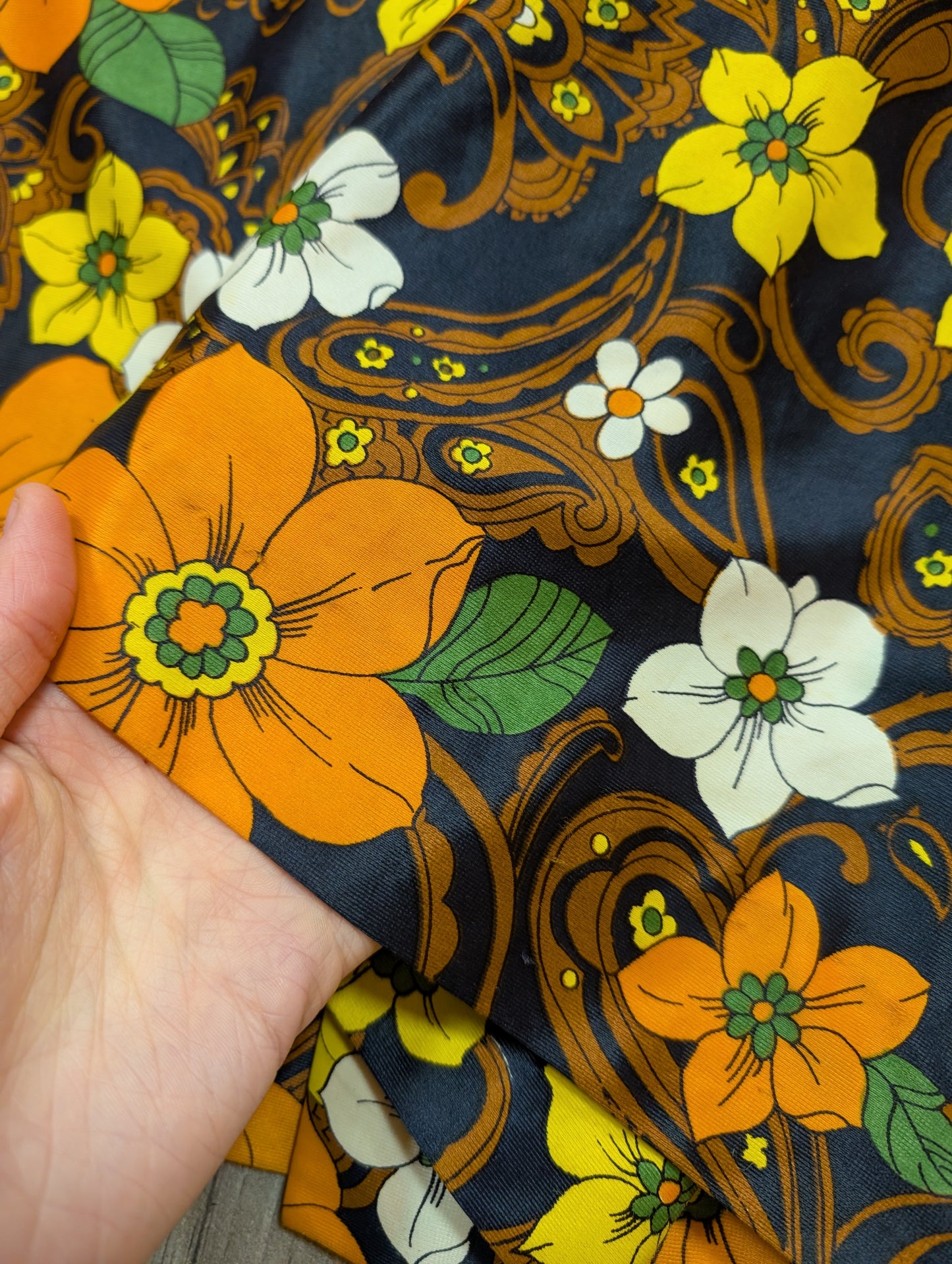 60s/70s Global orange floral maxi dress - XS/6