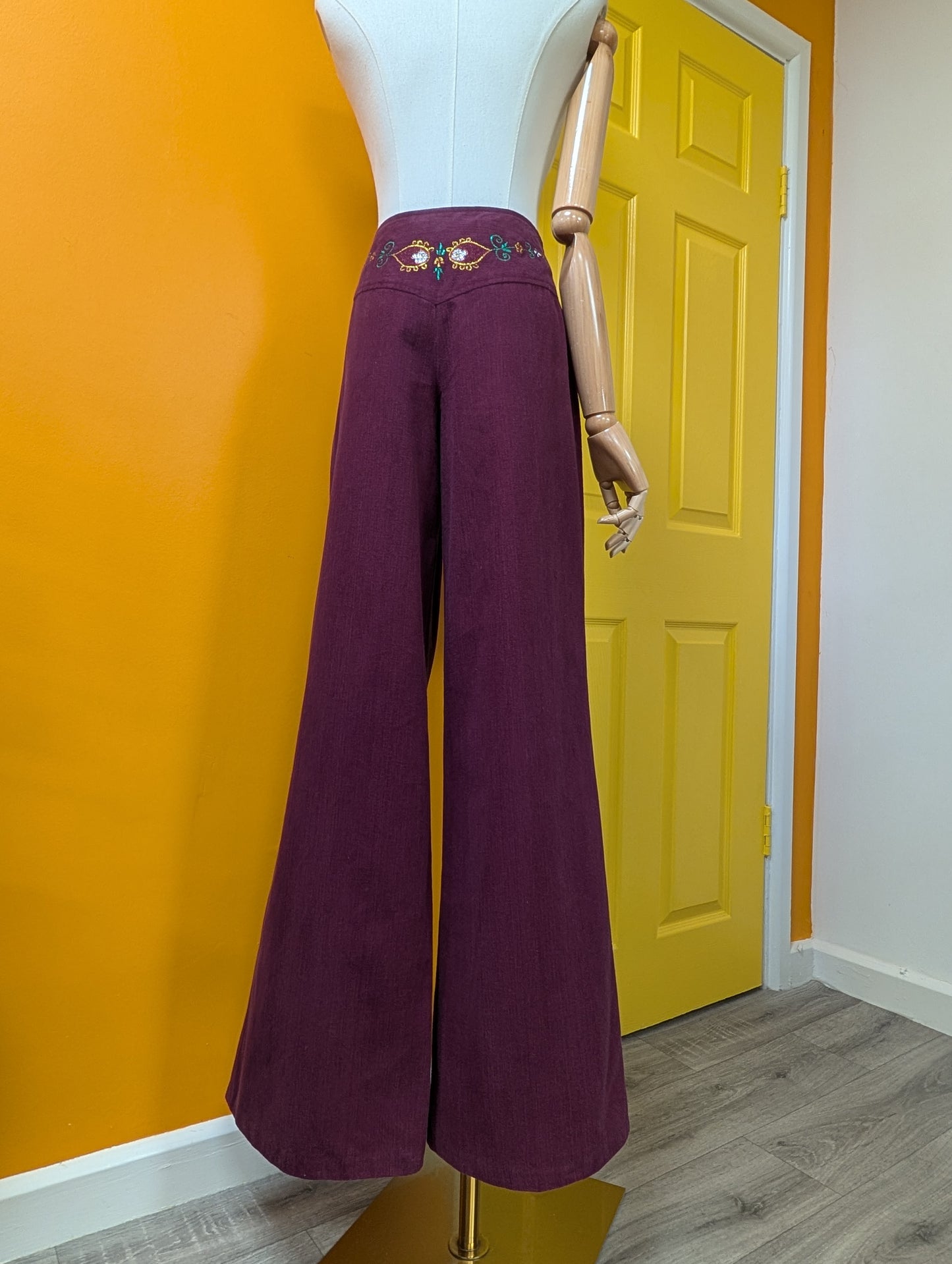 1970s C&A embroidered brushed cotton trousers - 30W 32.5L
