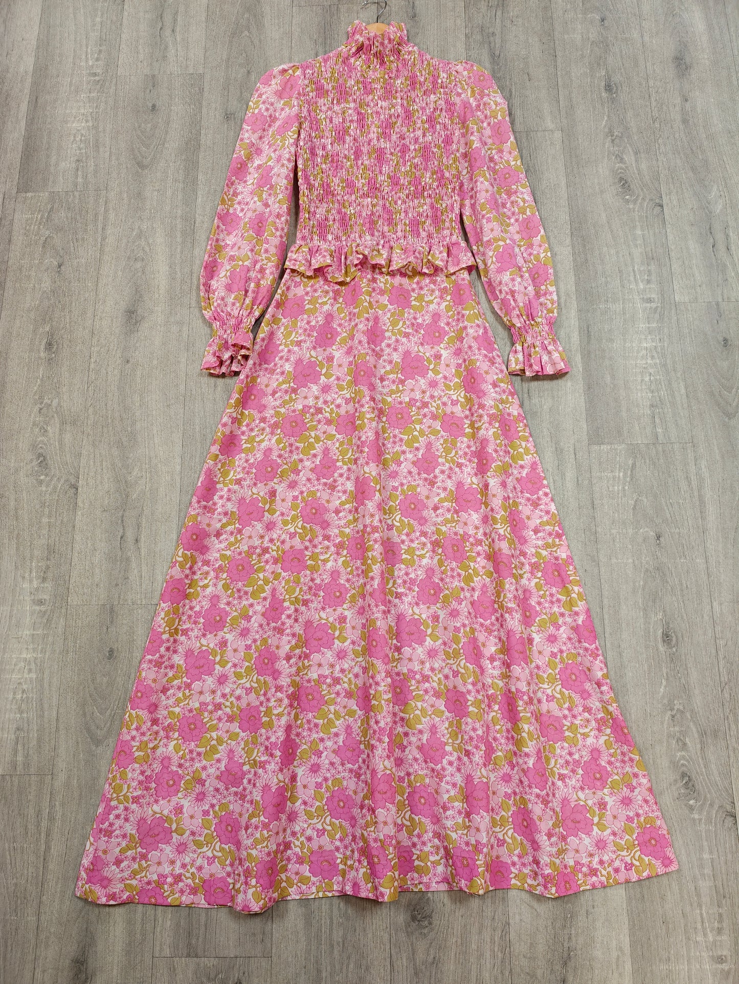 60s/70s pink floral maxi dress - XS/6