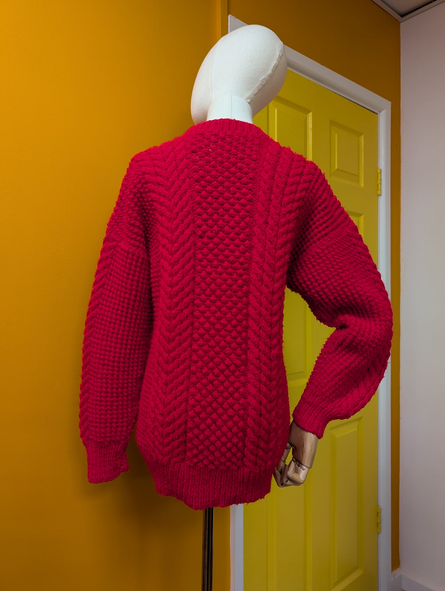 Hand knitted red cardigan - S/M