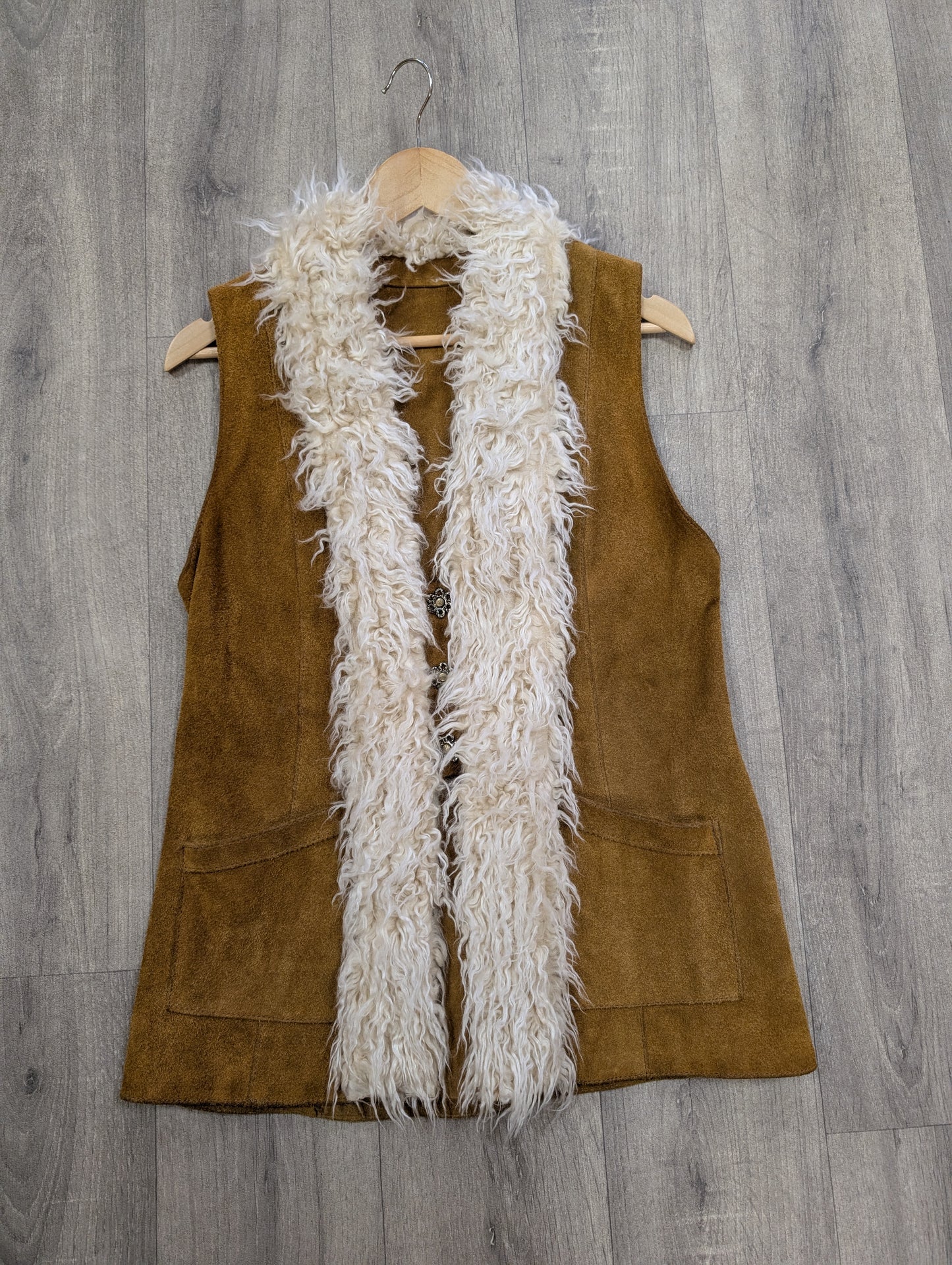 1970s suede waistcoat with faux fur trim - S