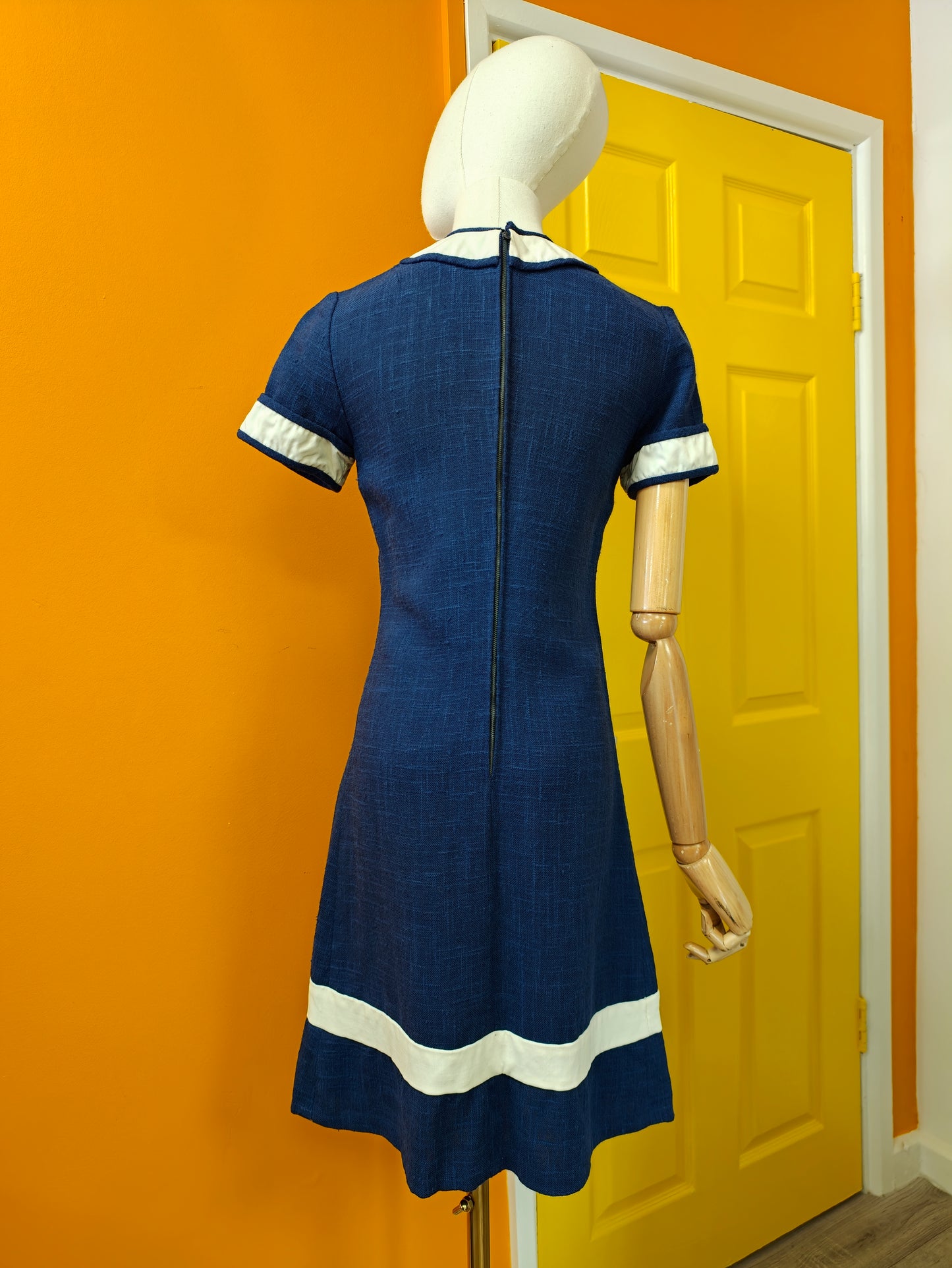 1960s blue & white dress - XS/S/6/8