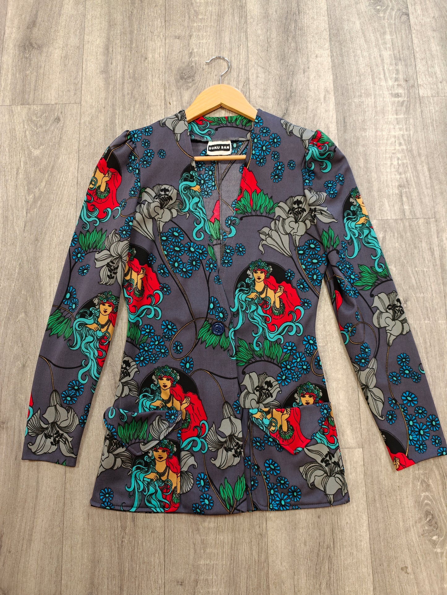 1970s Suku San novelty Art Nouveau print halter neck maxi dress & jacket - XS/S/6/8