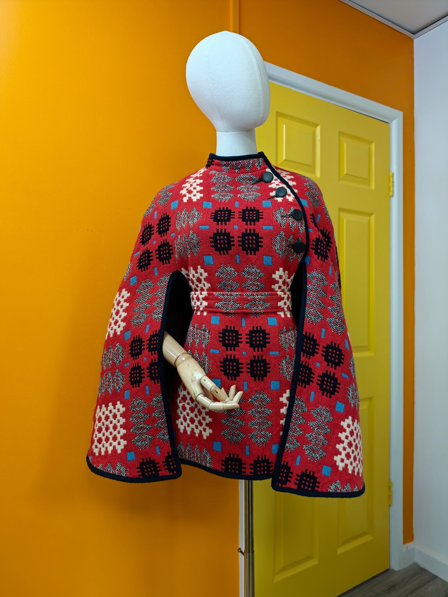 Coracle Clothes/Dillad Corwgl Welsh tapestry wool belted cape