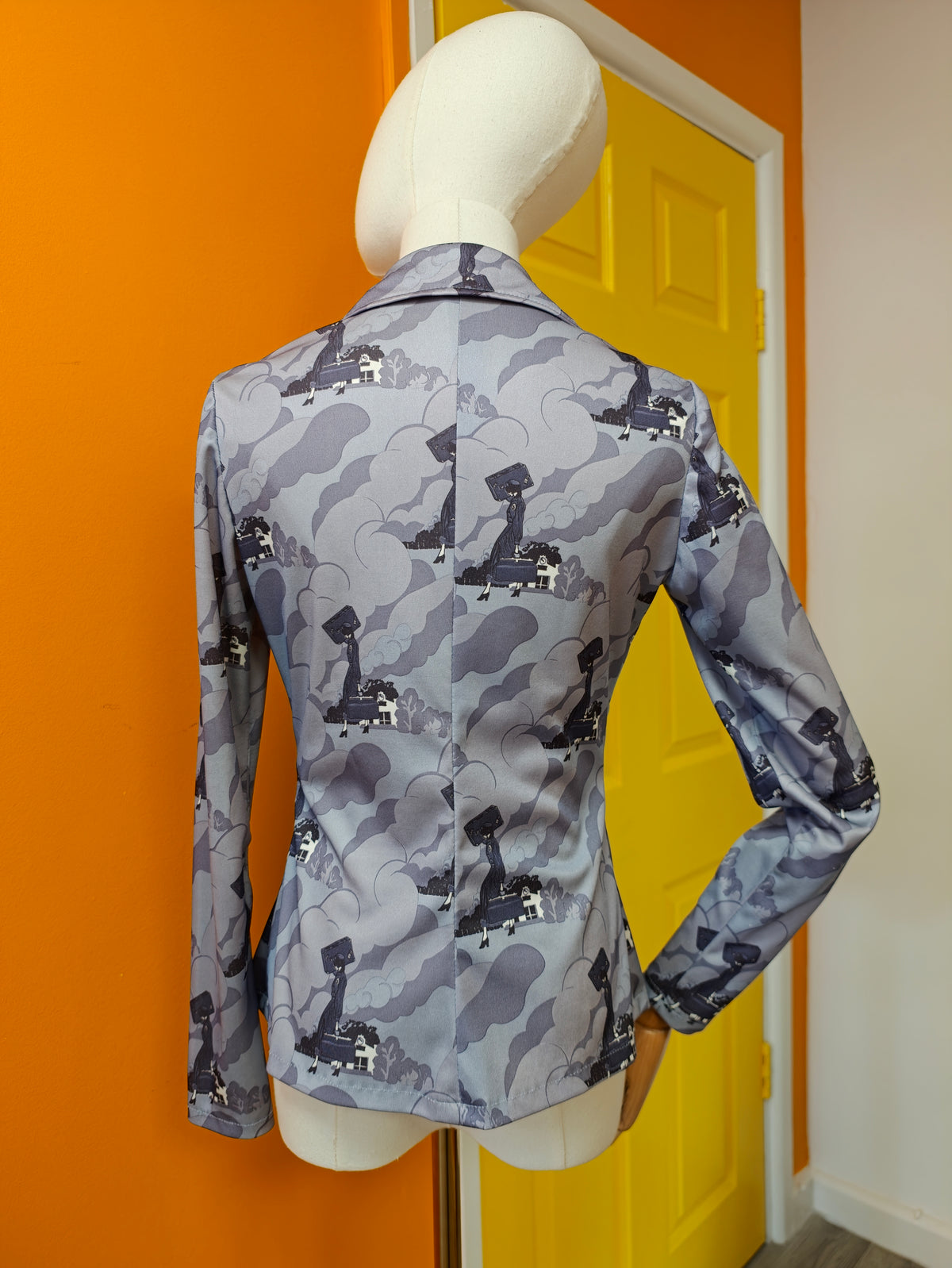 1970s novelty print grey top - S