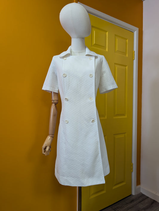 1960s St Michael white crimplene dress - M/L/14/16