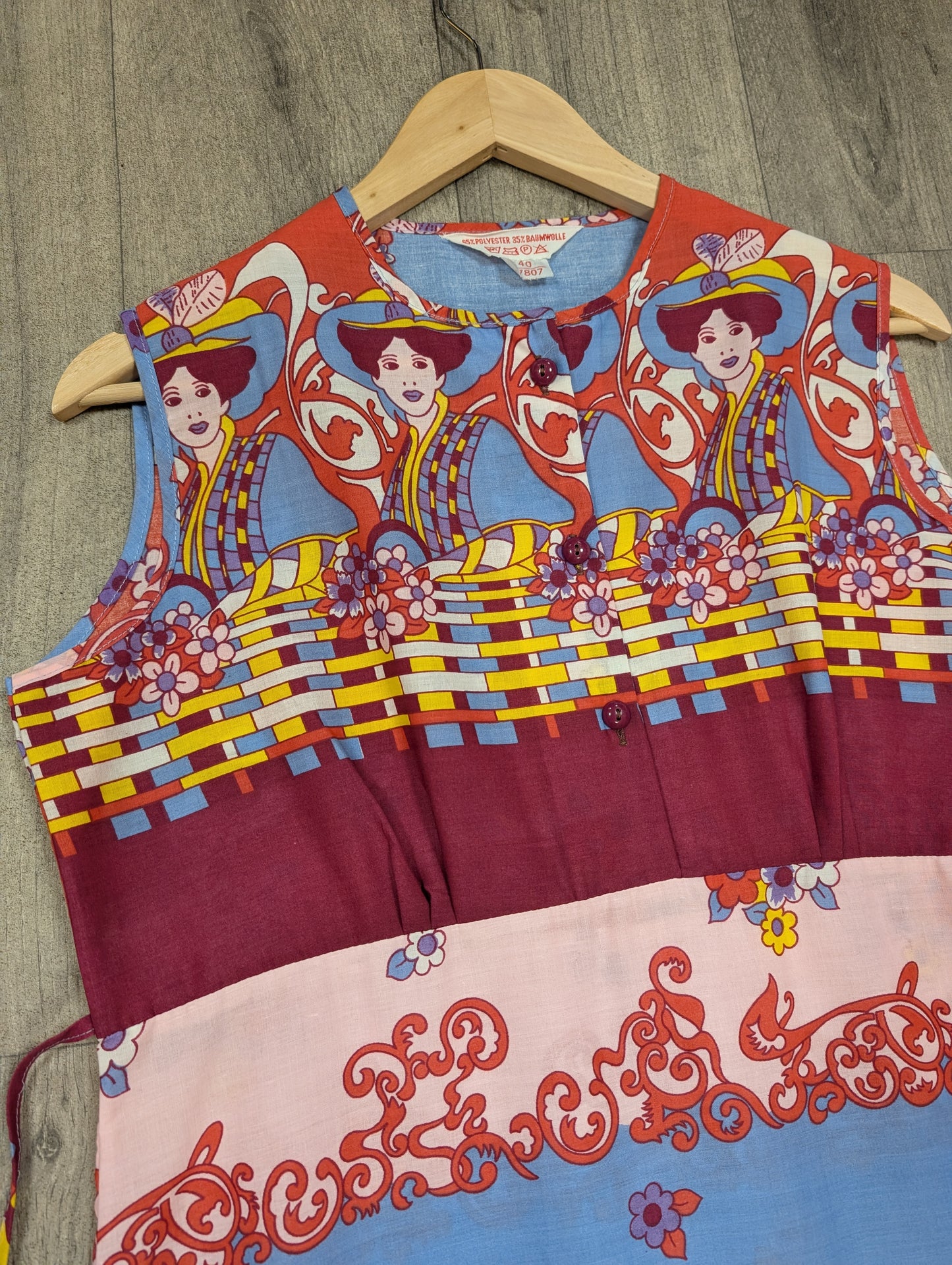 1970s novelty print maxi dress - M