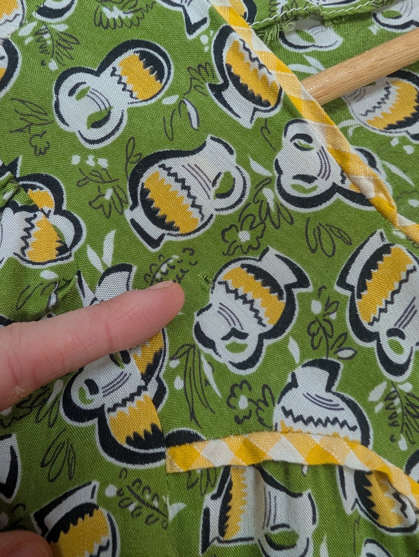 1970s Miss Mouse green & yellow novelty print dress - S/8