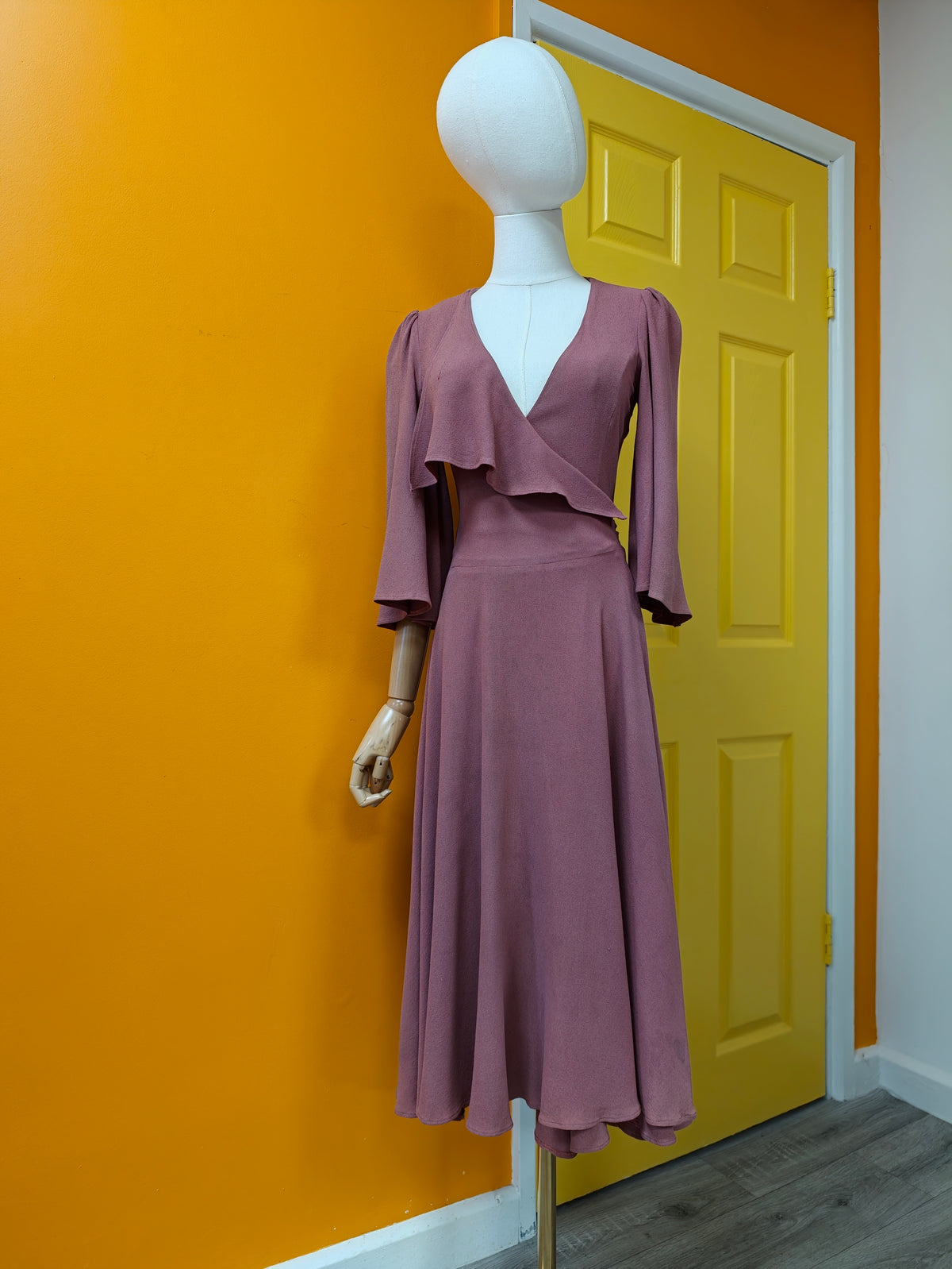 1970s Biba moss crepe wrap dress - XS