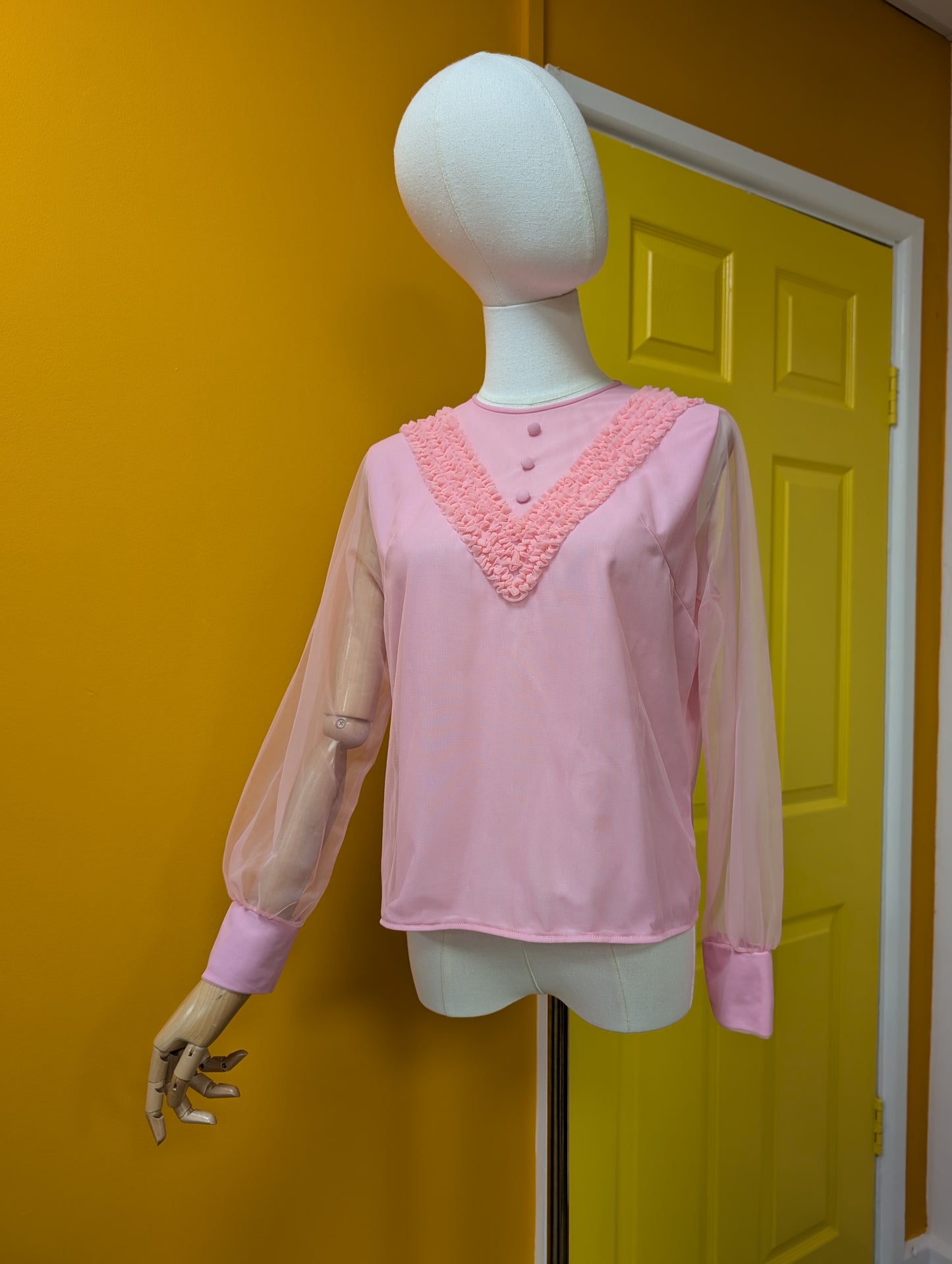 1960s pink nylon blouse - M