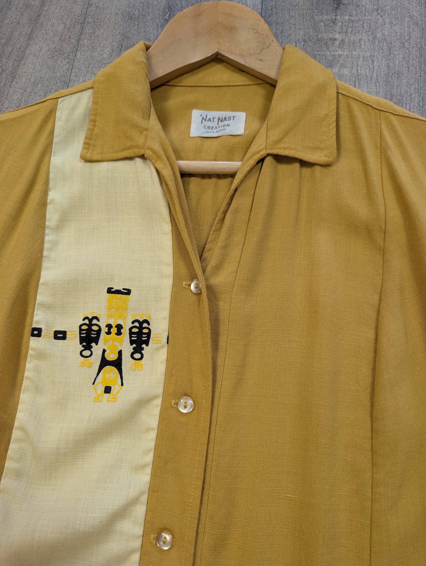 1950s Nat Nast rayon tiki bowling shirt