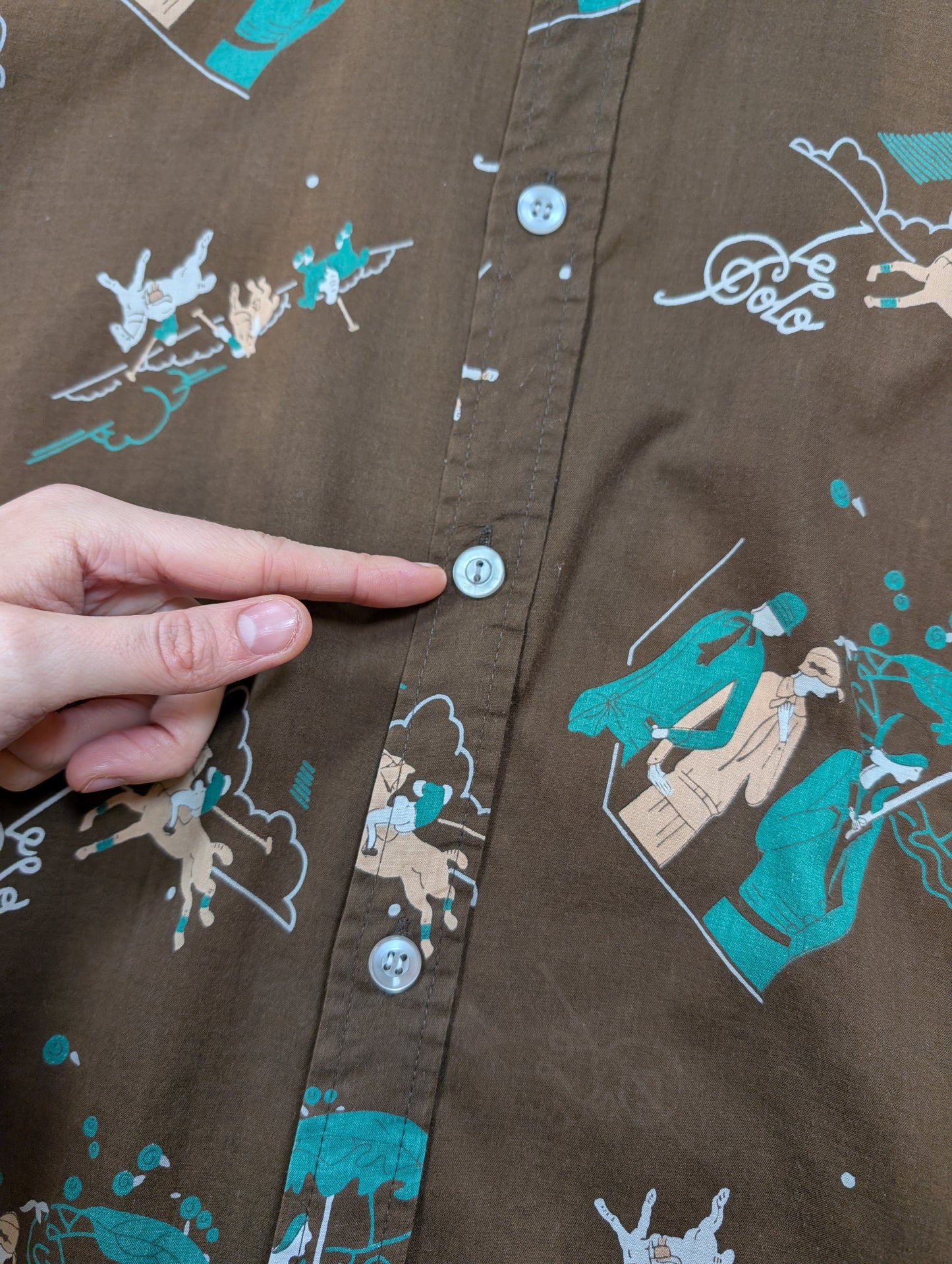 1970s Jonathan cotton Art Deco polo novelty print shirt