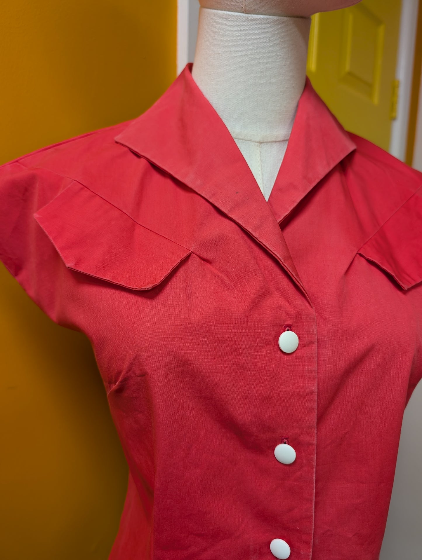 1950s Monique pink cotton blouse - S/M/10/12