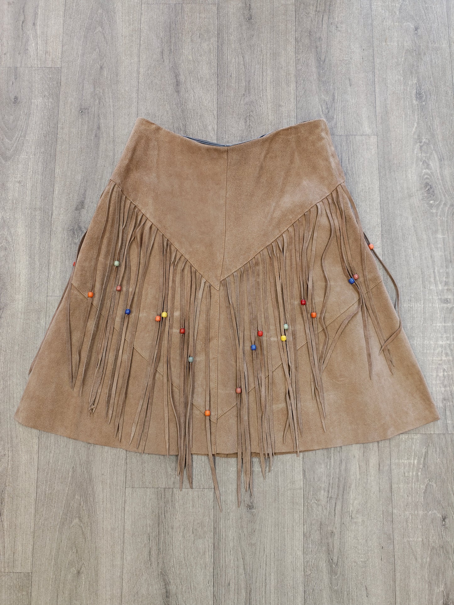 1970s beaded fringed suede skirt & waistcoat - M/12/14