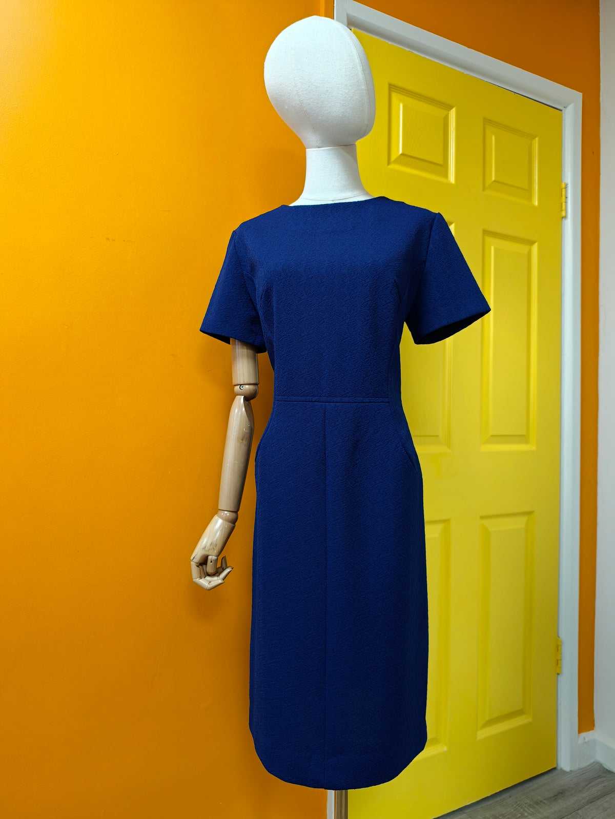 1960s navy blue crimplene dress - M/14