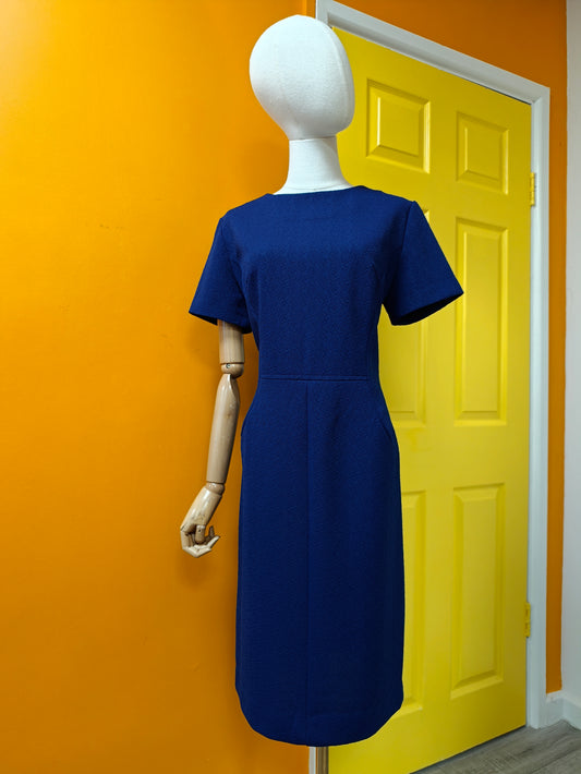 1960s navy blue crimplene dress - M/14