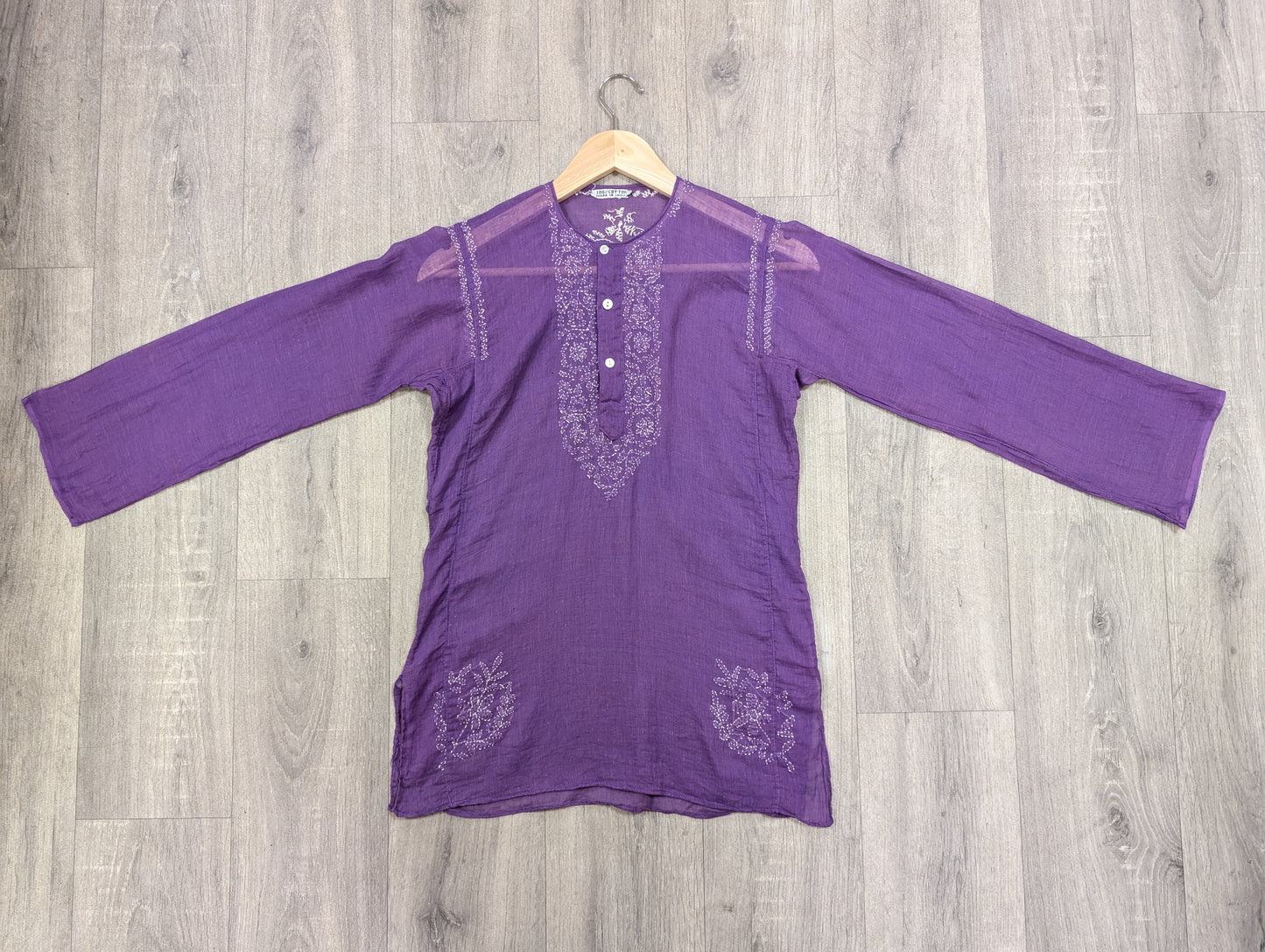 1970s purple Indian cotton embroidered top - XS/S
