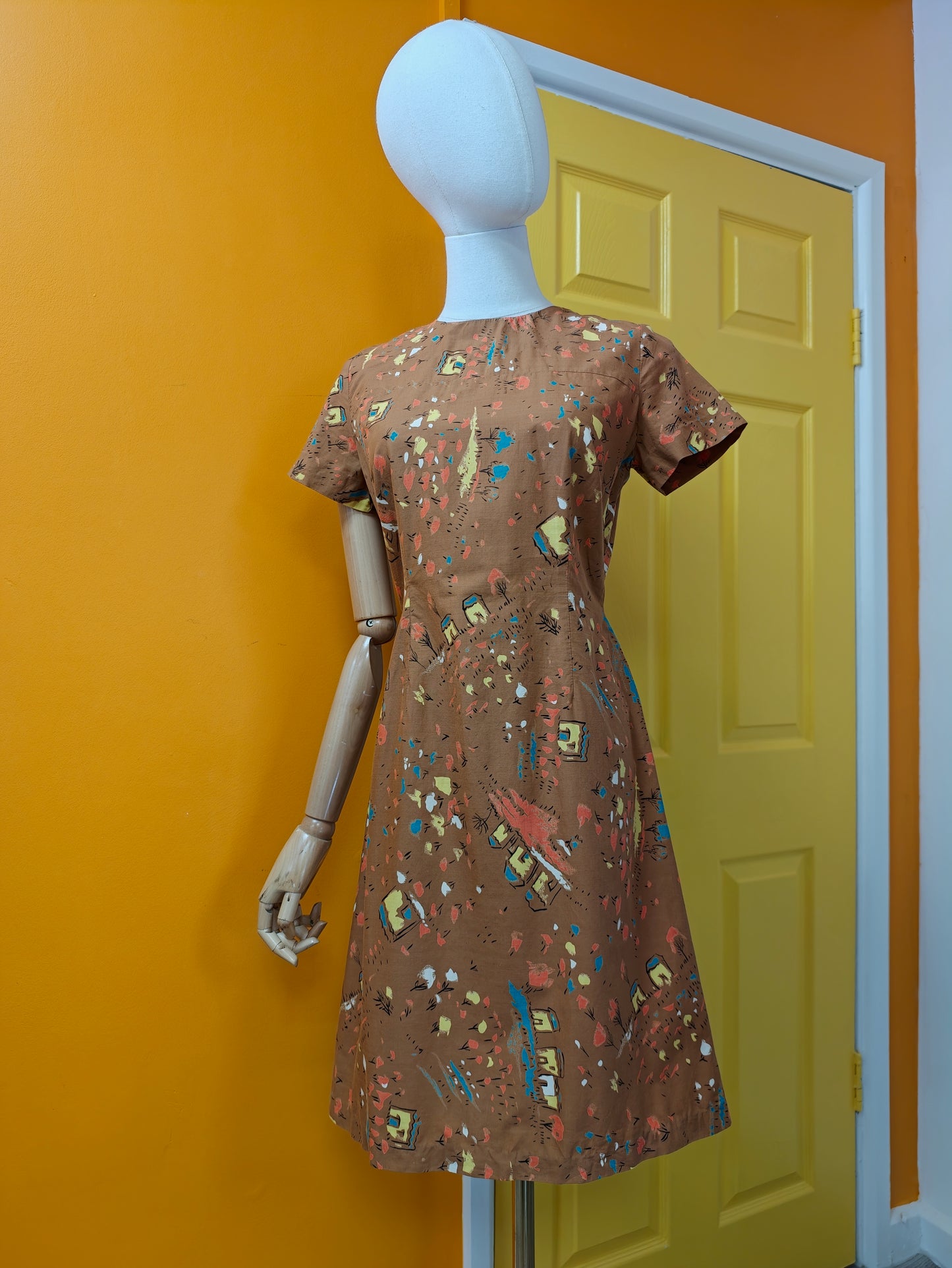 1960s novelty print cotton dress - S/10