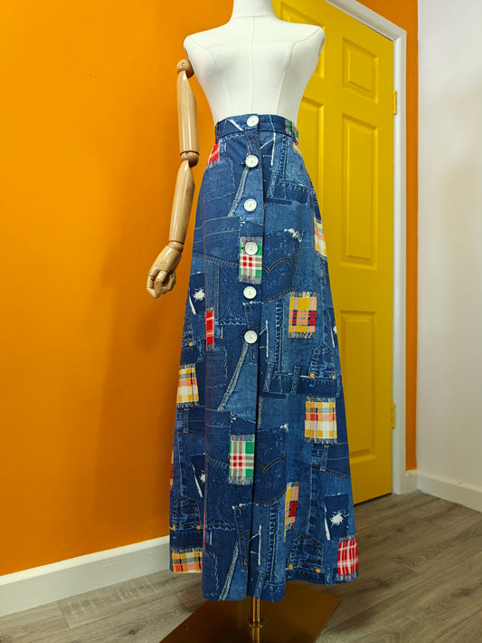 1970s Richard Shops patchwork print skirt - 27" waist