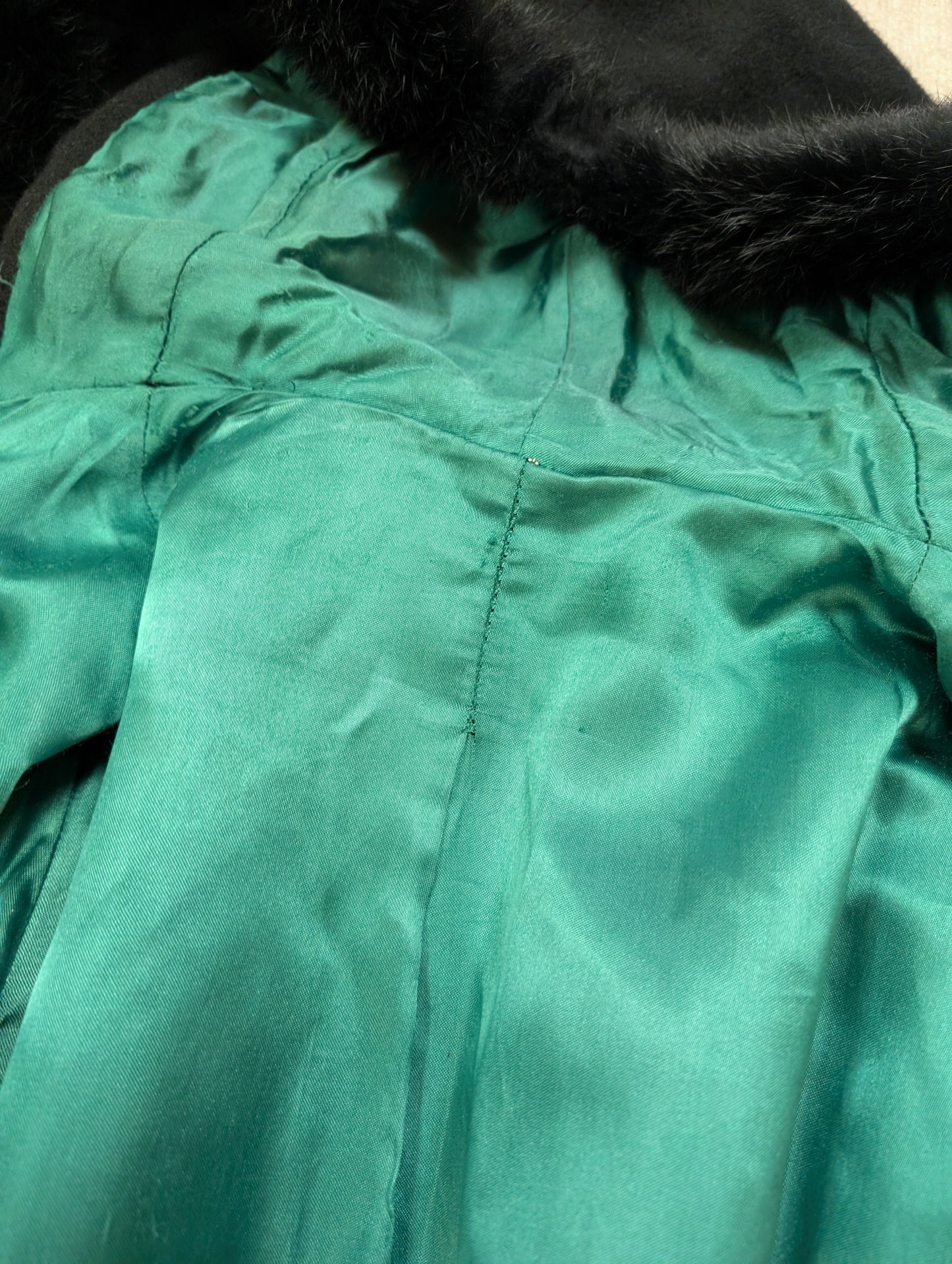 1960s Raymond of London black wool cape with fur trim