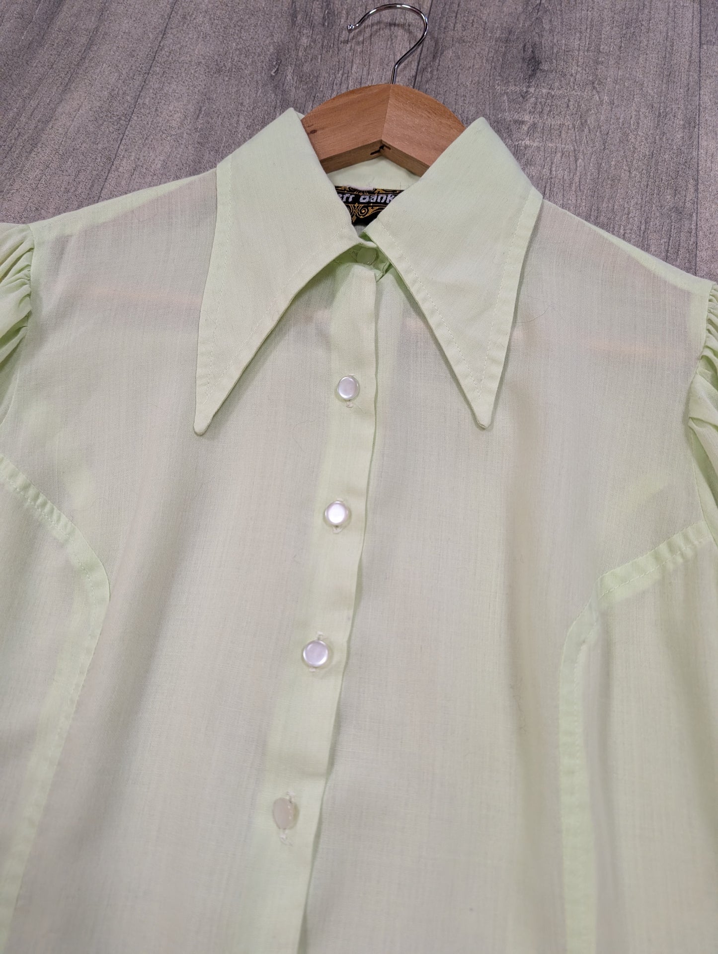 1970s Left Bank mint green dagger collar shirt - XS/S/6/8