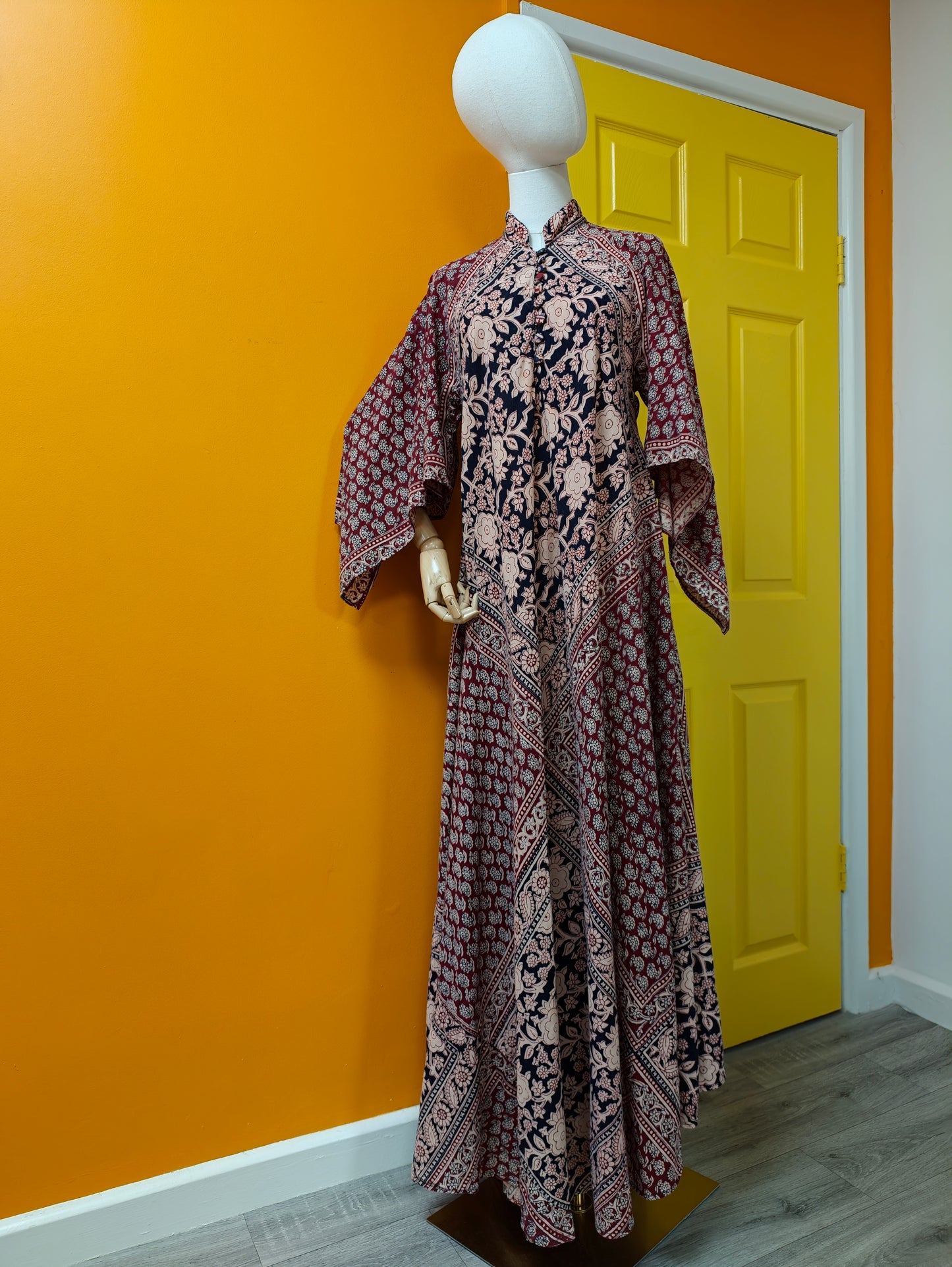 1970s Indian cotton block print maxi dress