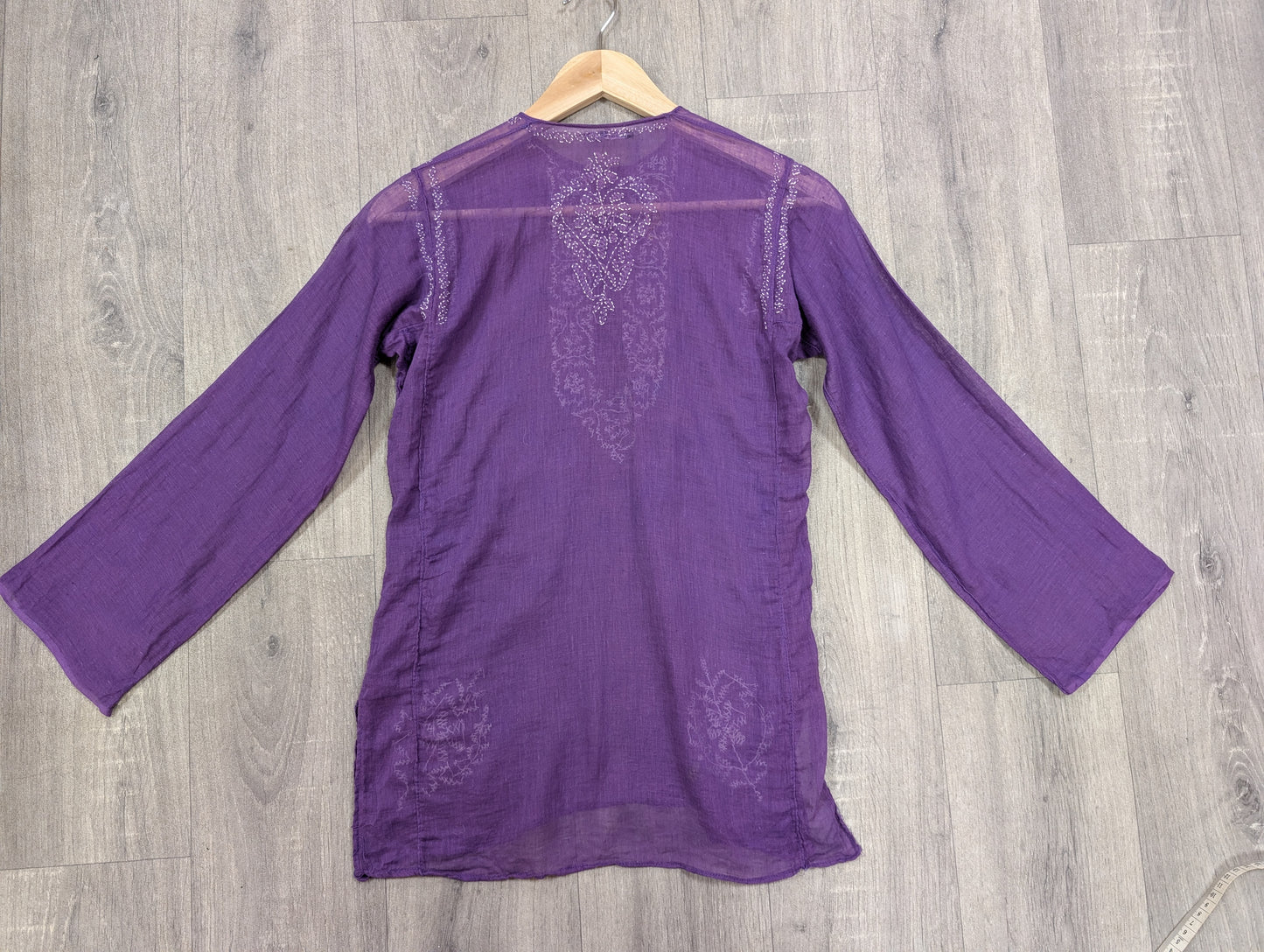 1970s purple Indian cotton embroidered top - XS/S