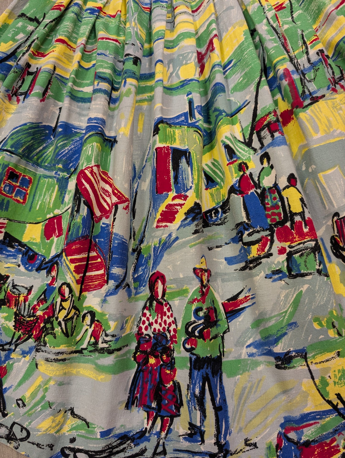 Gorgeous 1950s scenic novelty print cotton skirt - 26" waist