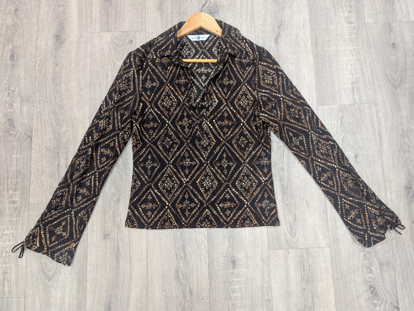 1990s New Look brown top with lace up cuffs - M/12