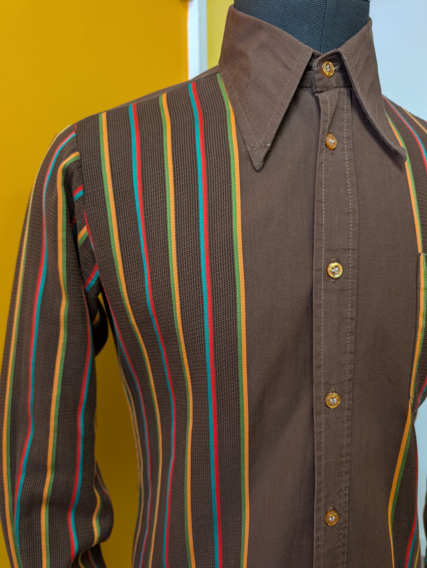 60s/70s brown cotton mesh shirt
