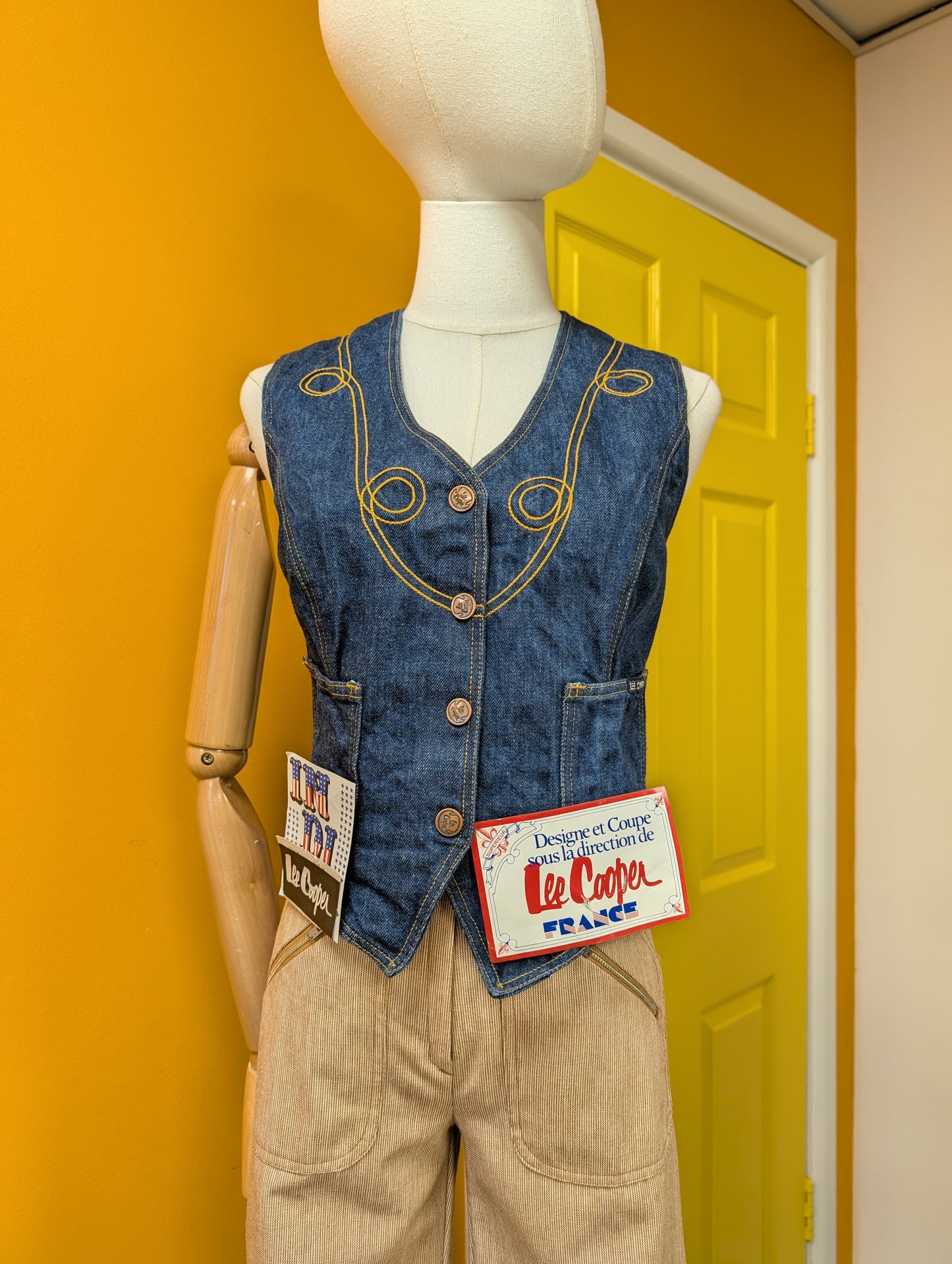 Deadstock 1970s Lee Cooper embroidered denim waistcoat - S/10