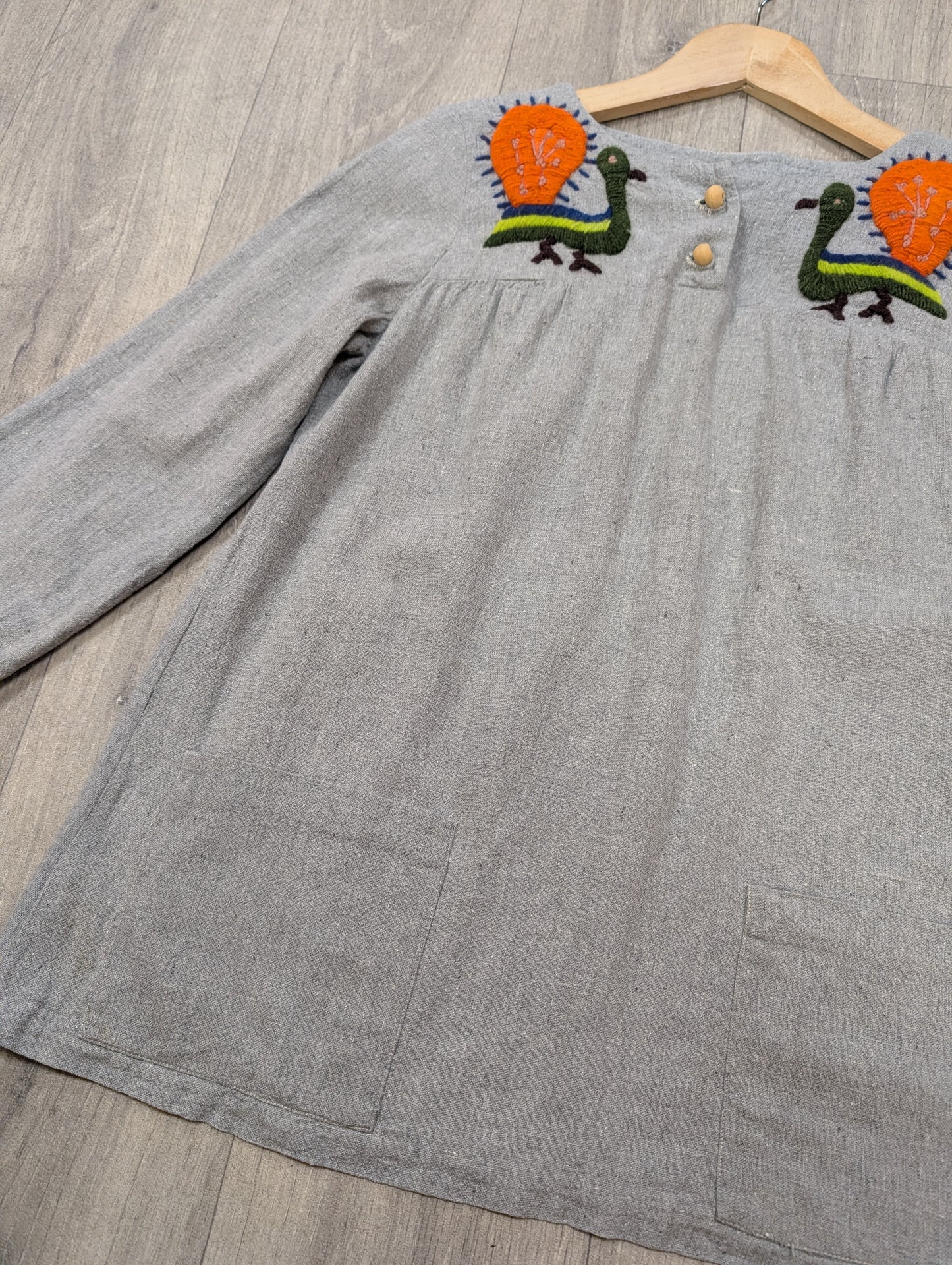 1970s India Imports embroidered peacock cotton top - S