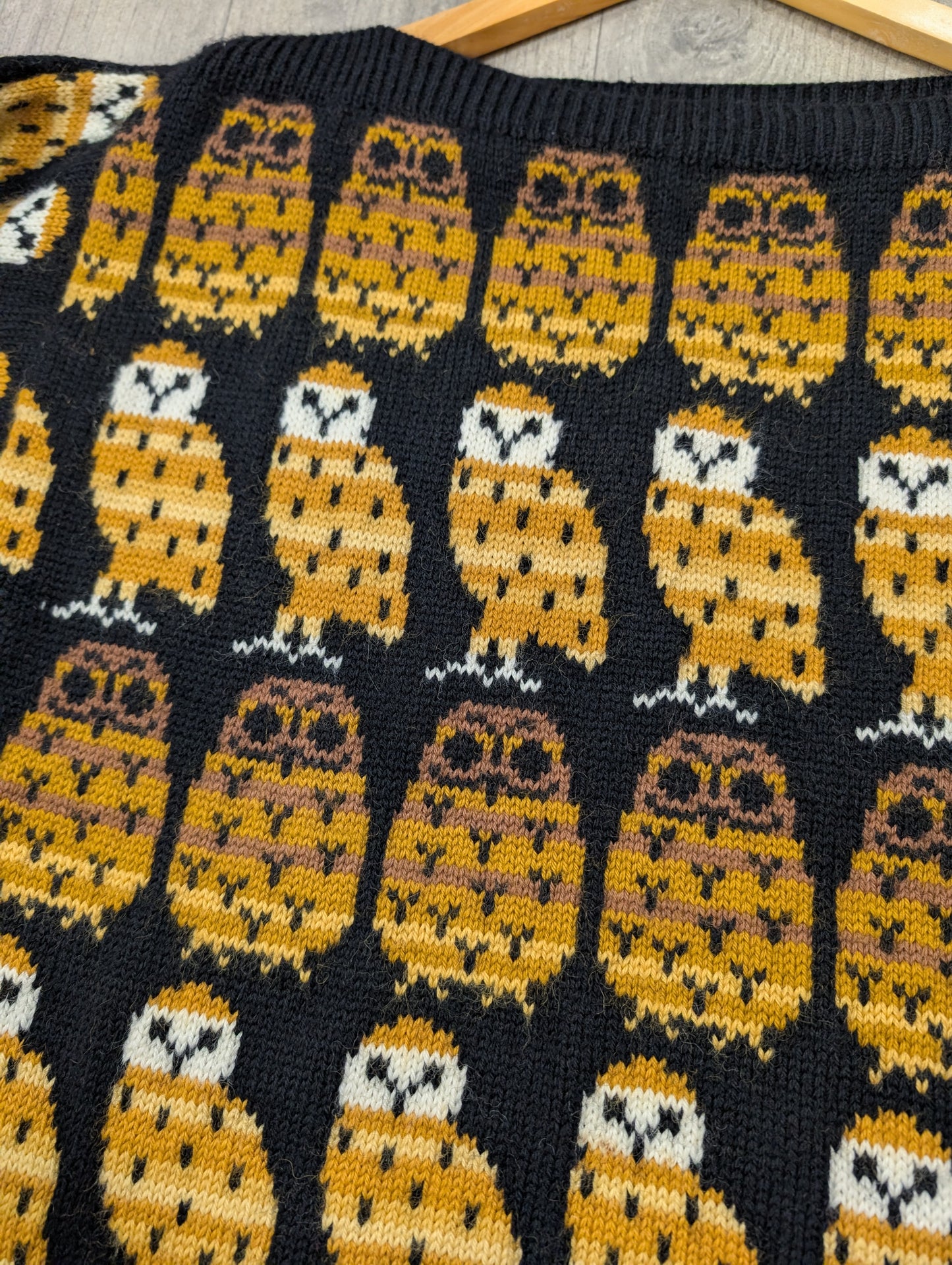 Black Sheep Designs novelty owl slash neck wool jumper - S