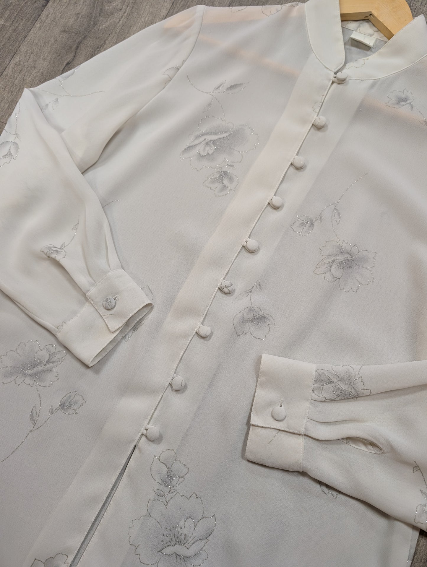 1980s white & silver floral shirt - M