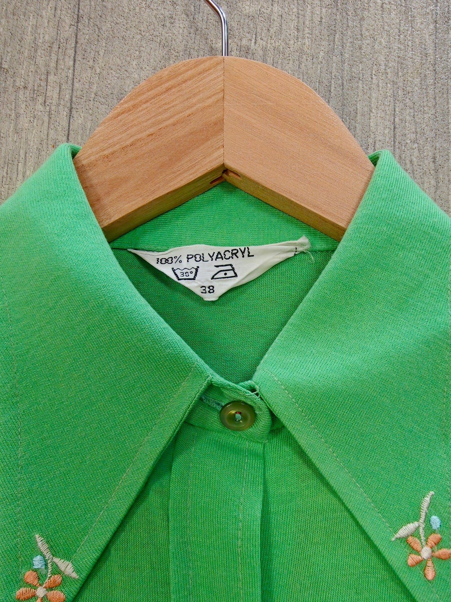 1970s embroidered green dagger collar shirt - S/M