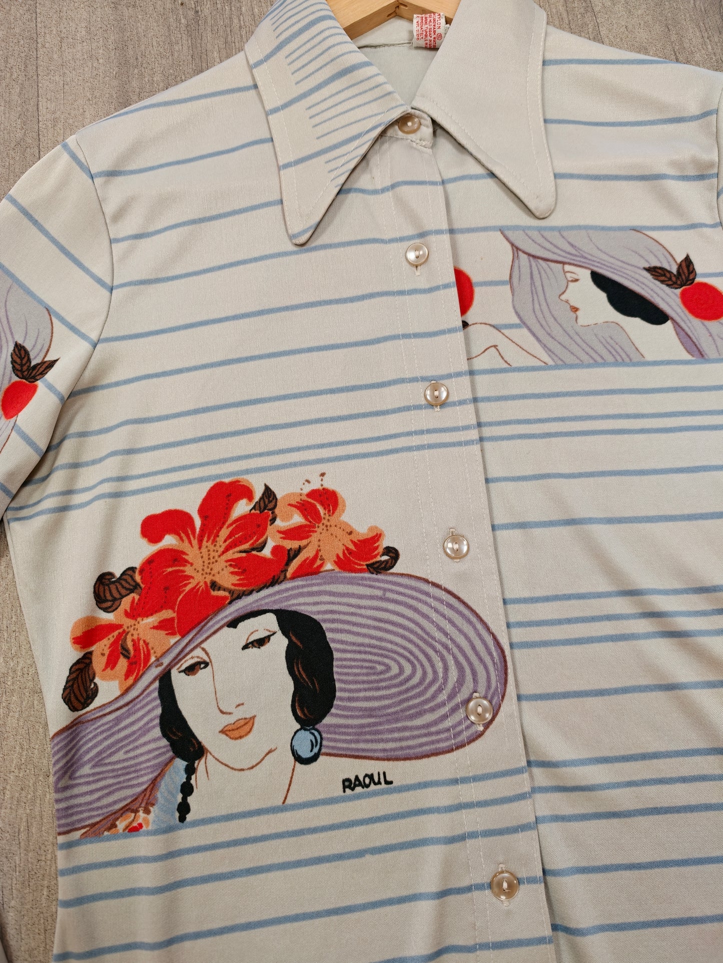 1970s novelty Helen Dryden print dagger collar shirt - S