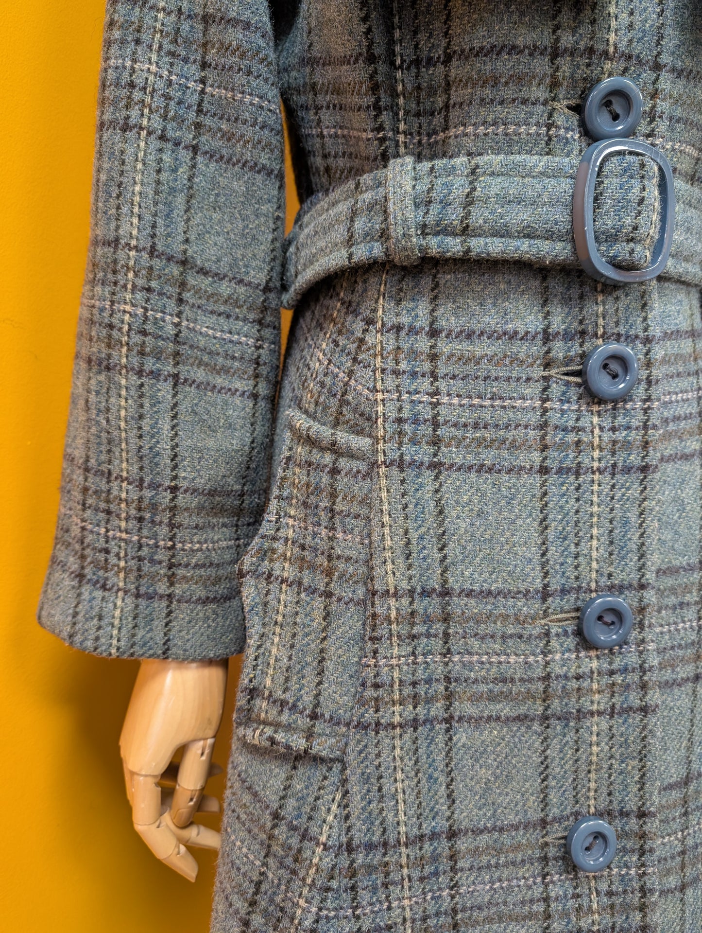 1970s wool blend coat, belt & scarf