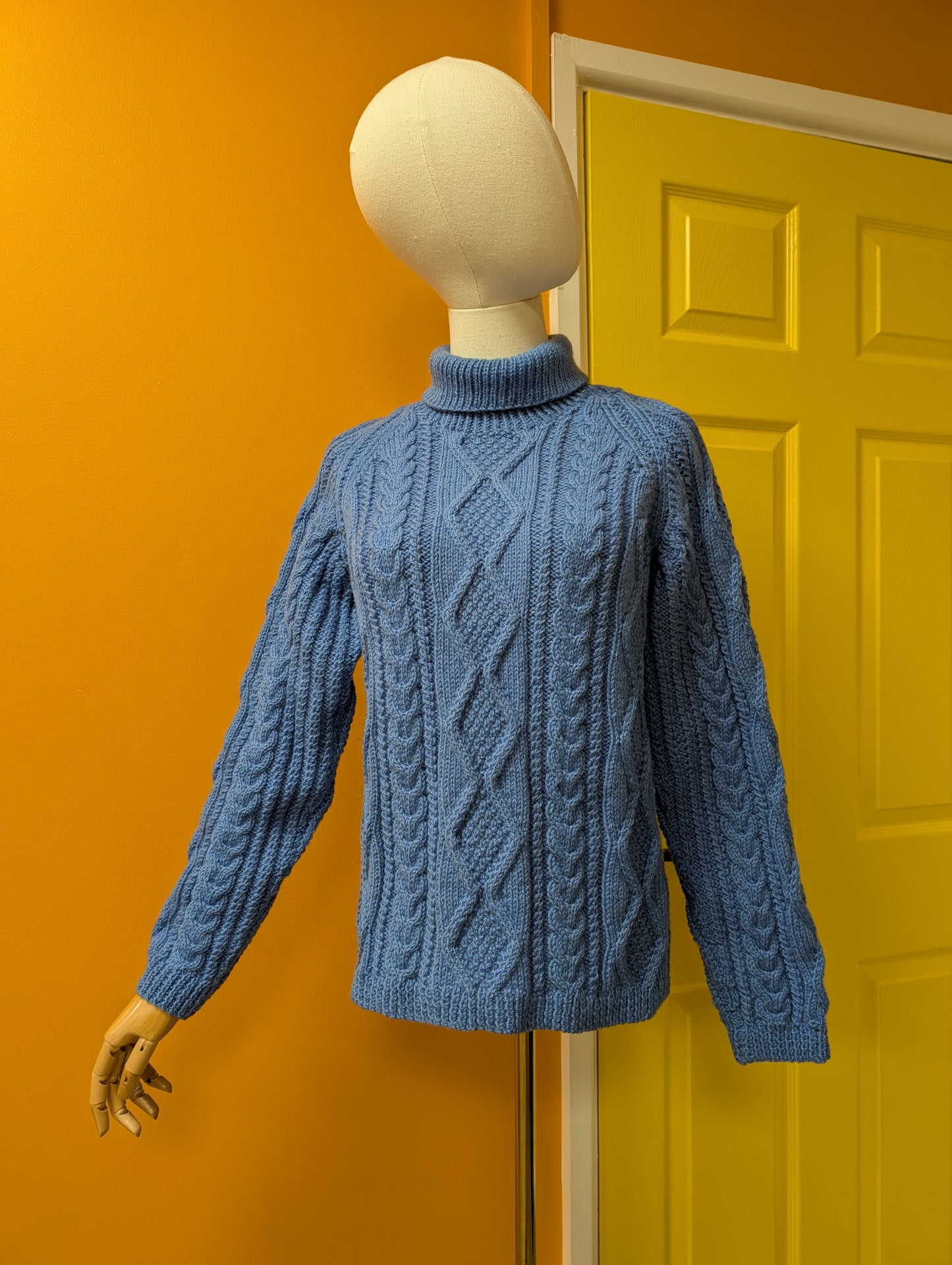 Hand-knitted blue roll neck jumper - XS/S