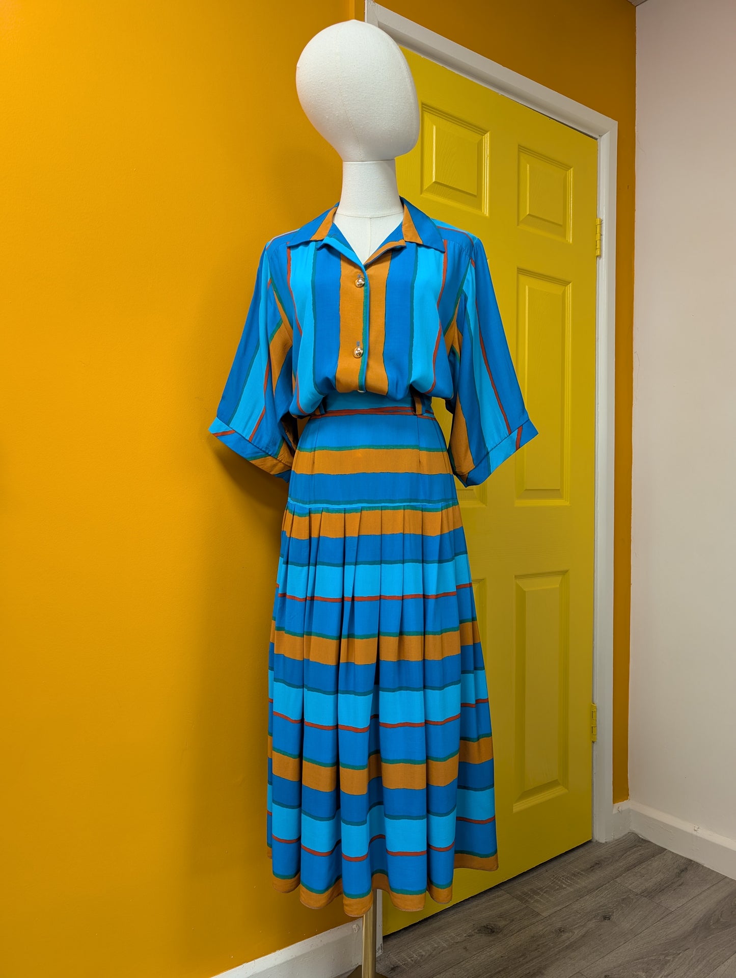 80s/90s Legacy striped shirt & skirt set - XS/S/6/8