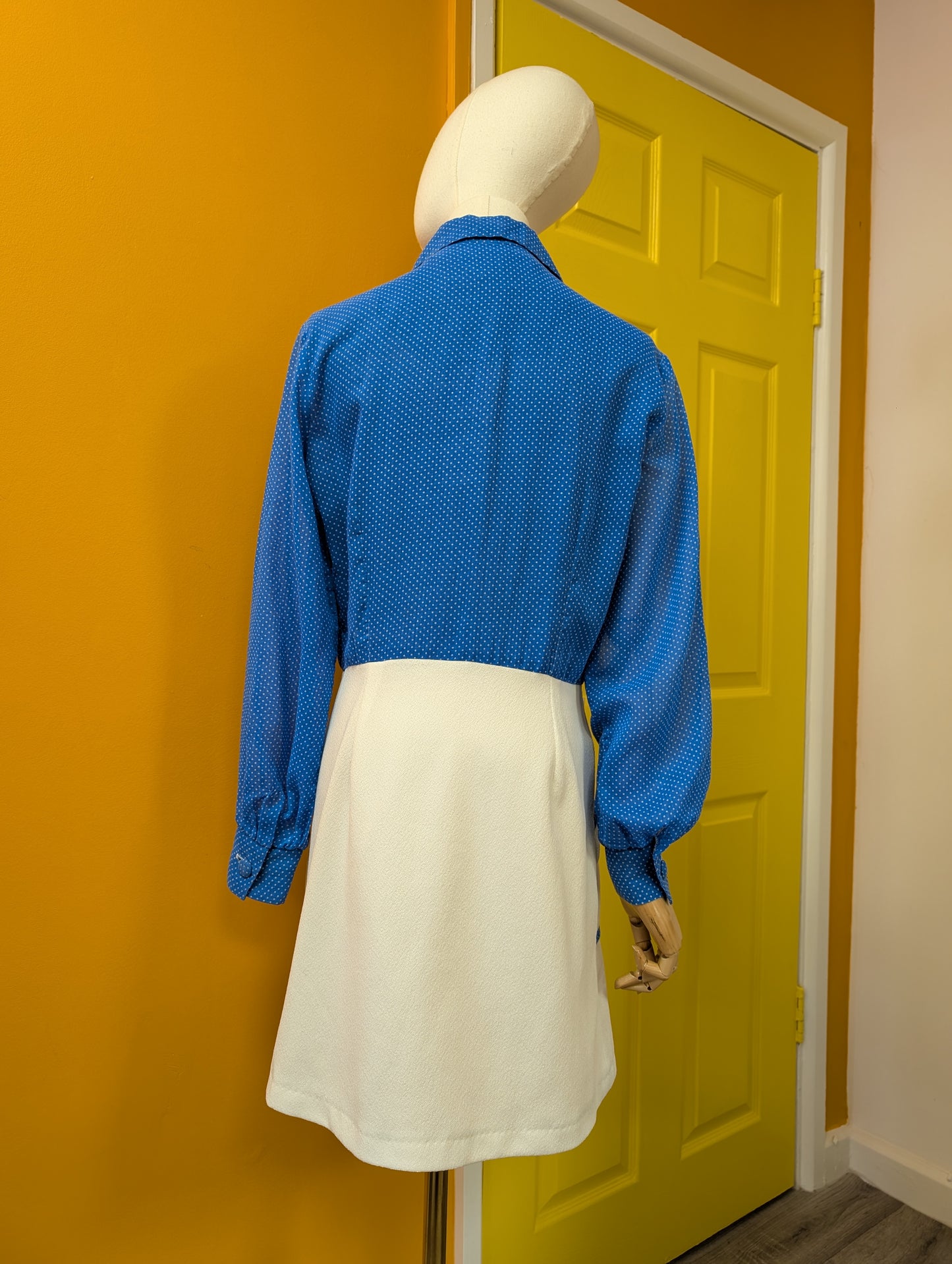 60s/70s blue & white dress - M/12