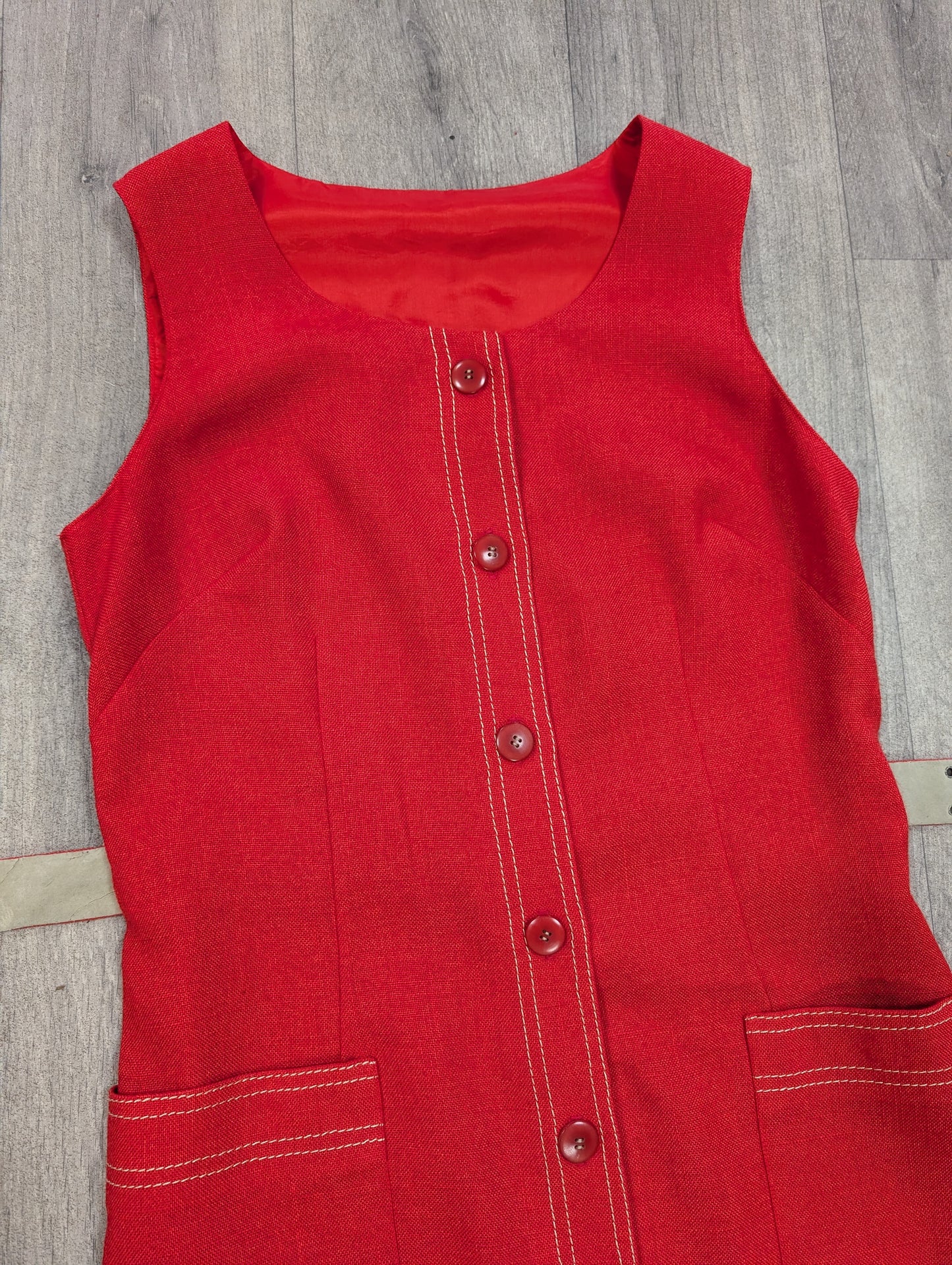 60s/70s red dress and belt - S/8/10