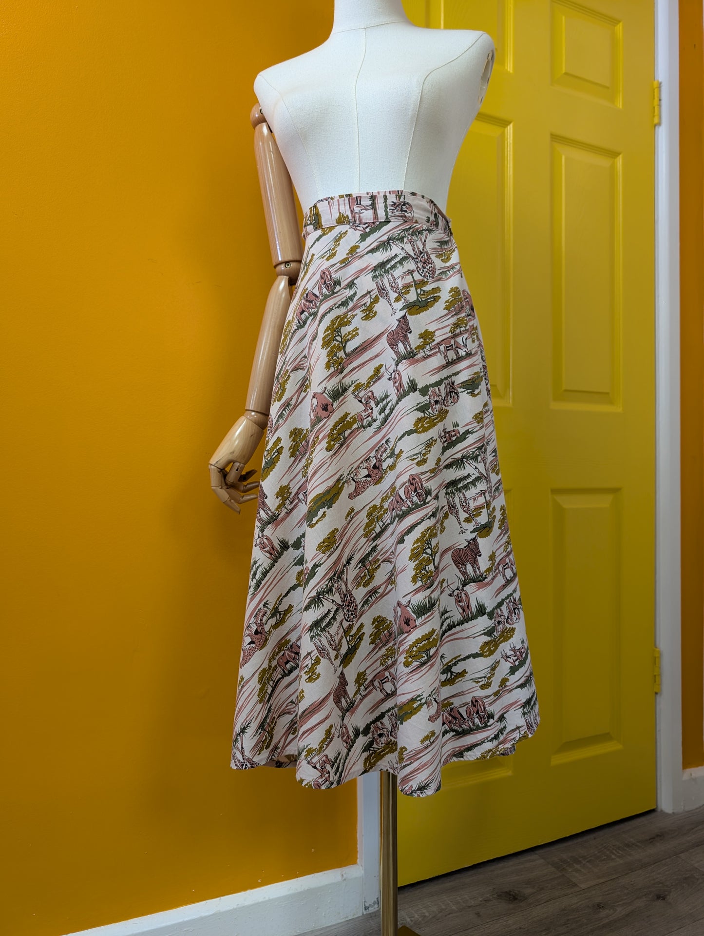 1970s safari animal novelty print wrap skirt - S