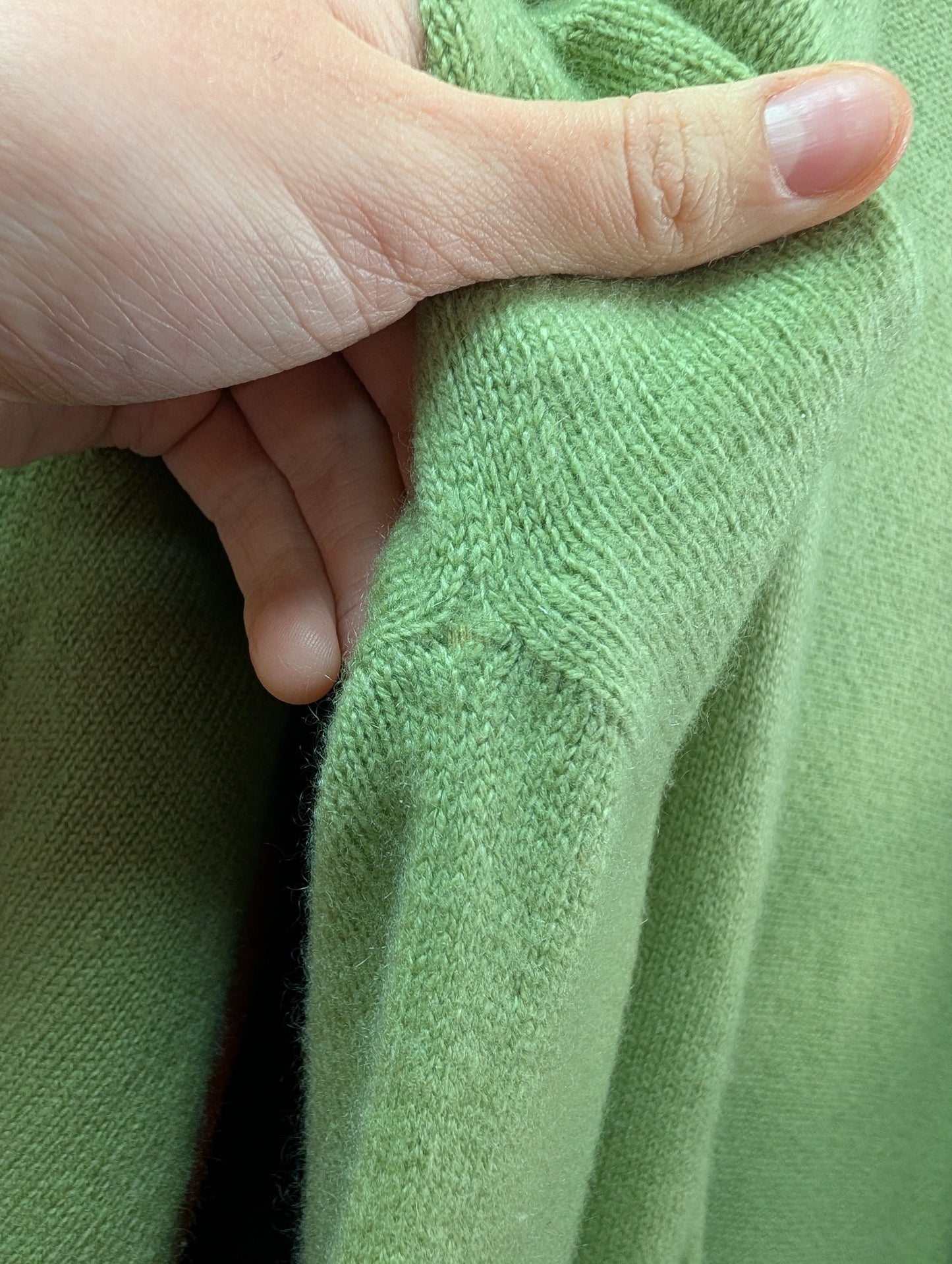 Gorgeous 1960s Bonnie Cashin Ballantyne cashmere long green cardigan