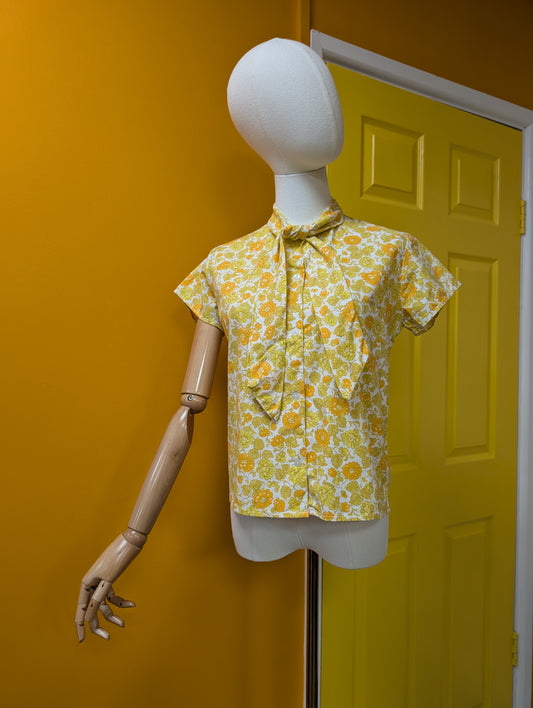 1960s orange/yellow floral shirt - S/M/10/12
