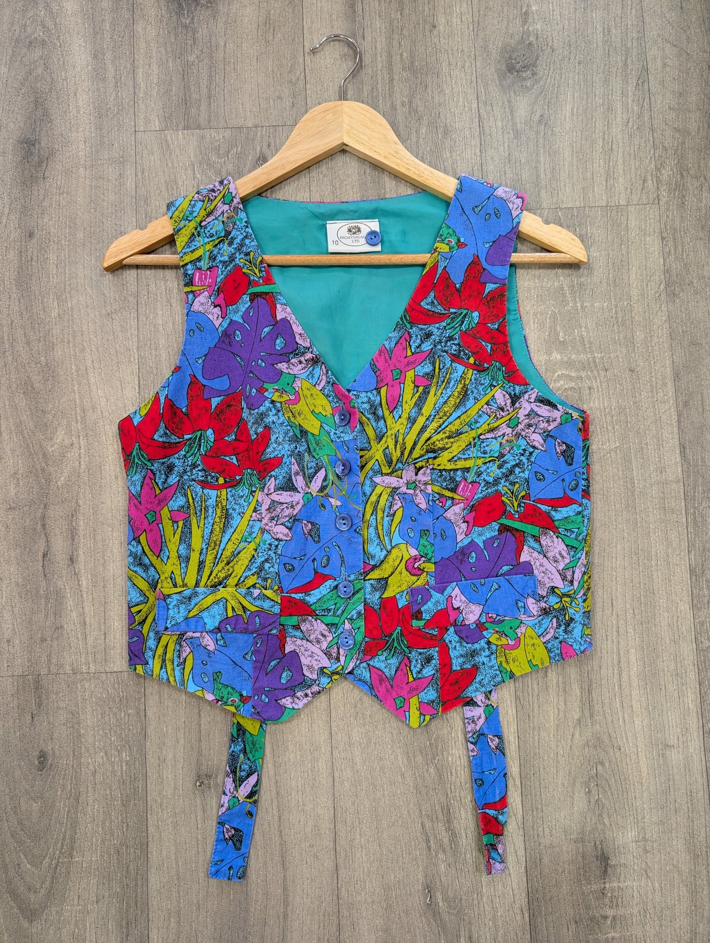 1980s Nightingales novelty print cotton waistcoat - XS/S