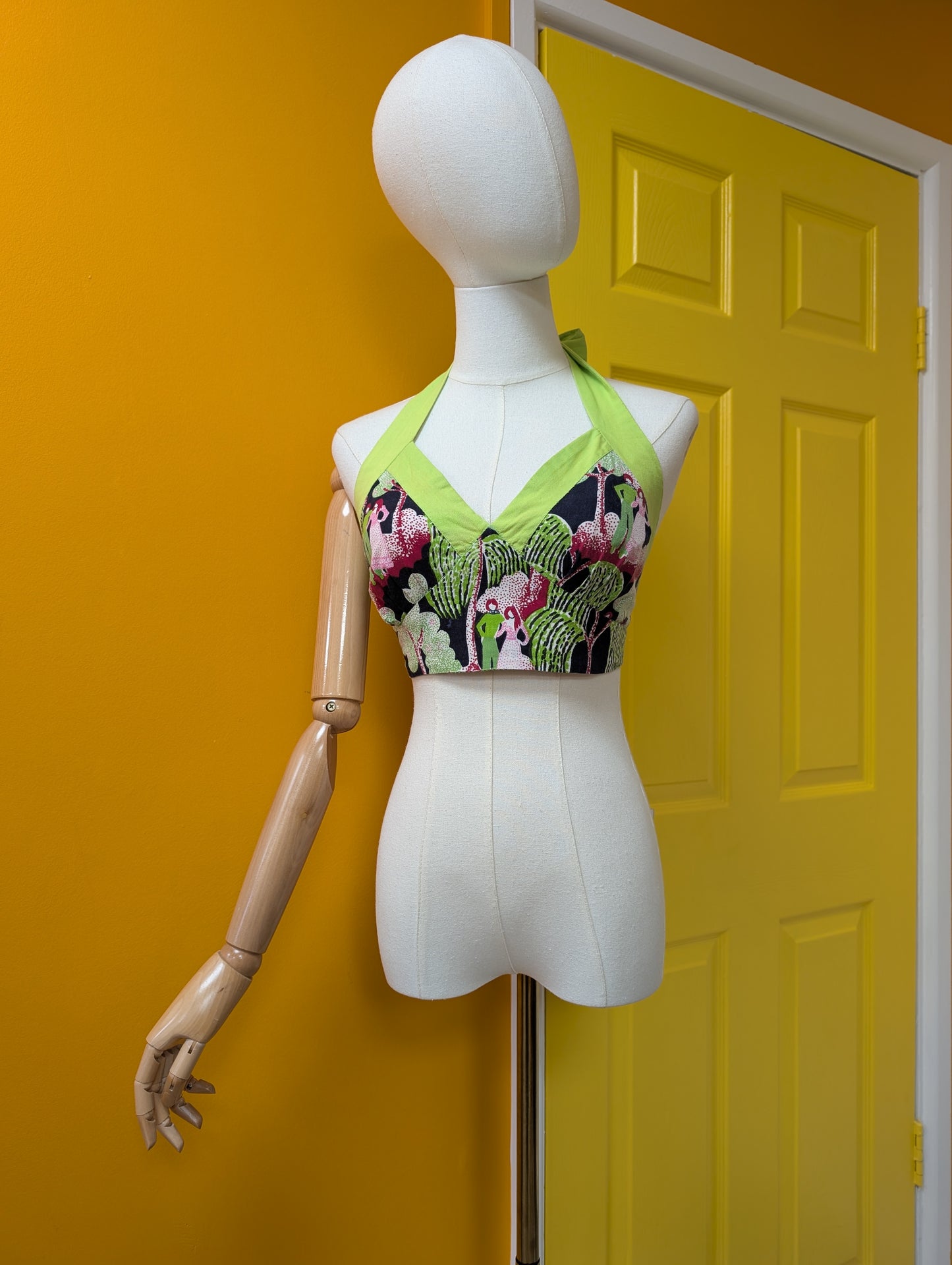 1970s novelty print halter neck bra top