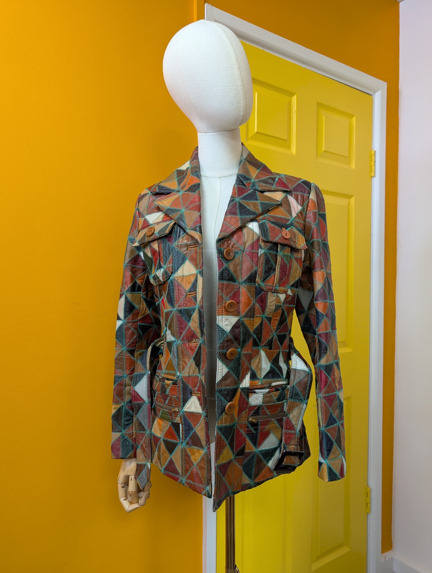 1970s patchwork leather jacket and belt - XS/S